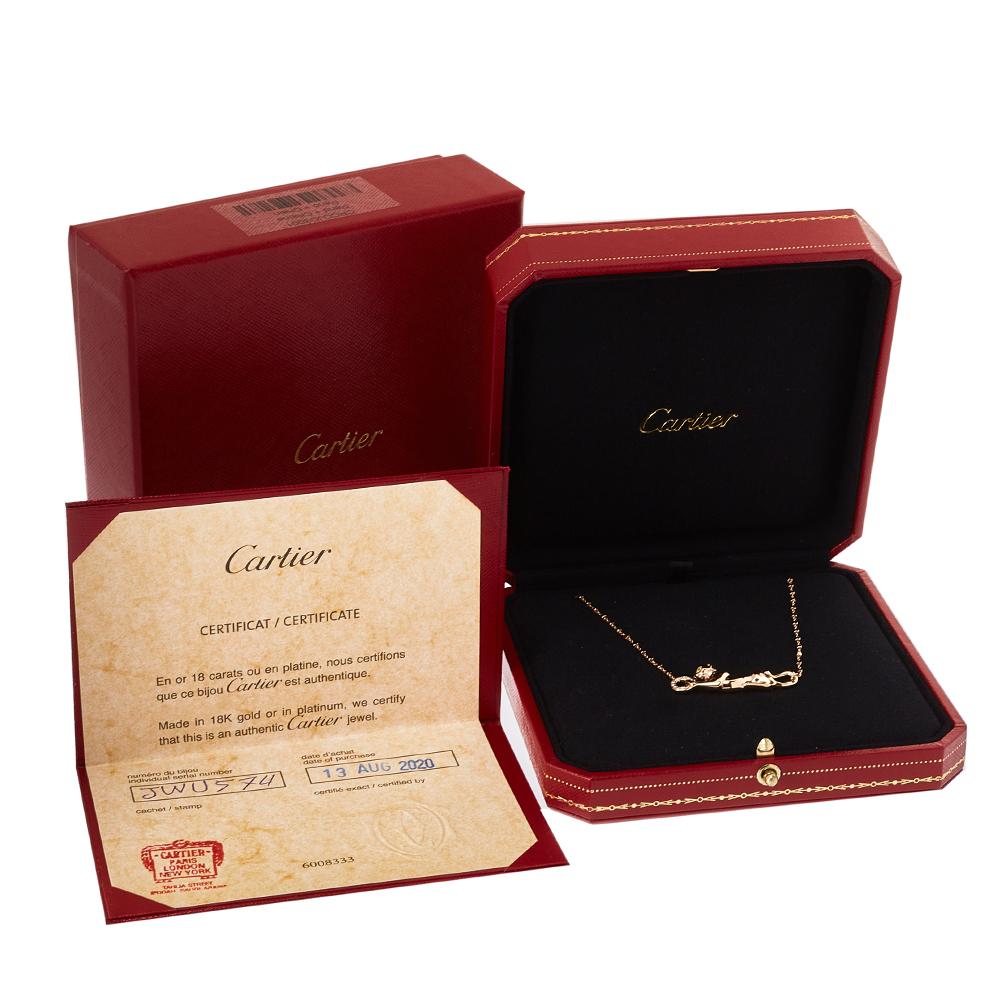 Cartier Panthere de Cartier Diamond Tsavorite 18K Rose Gold Necklace In Good Condition In Dubai, Al Qouz 2