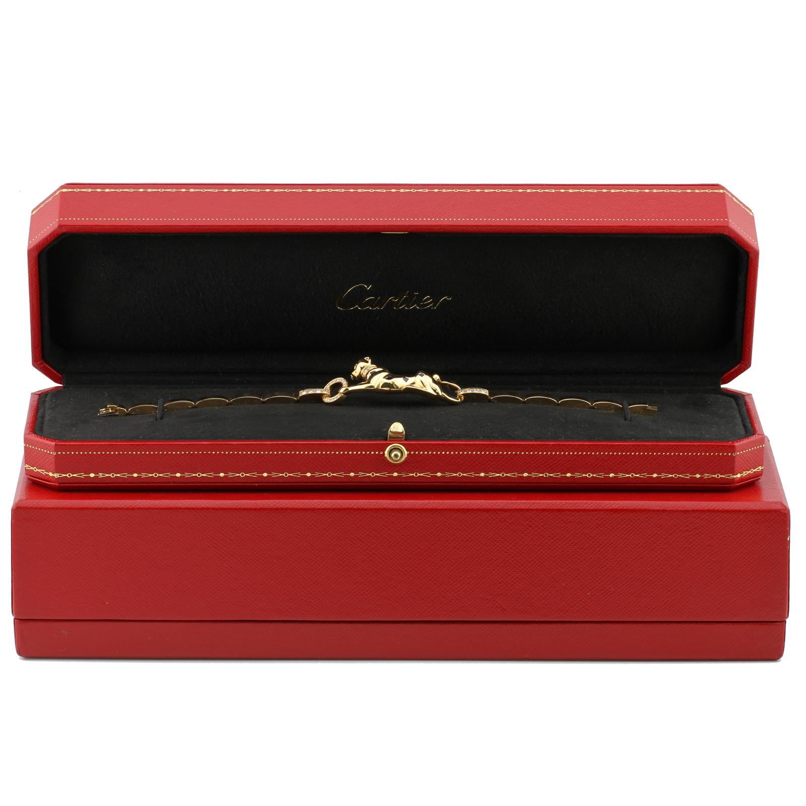 Women's CARTIER Panthere de Cartier Diamond Tsavorite 18k Yellow Gold Link Bracelet For Sale