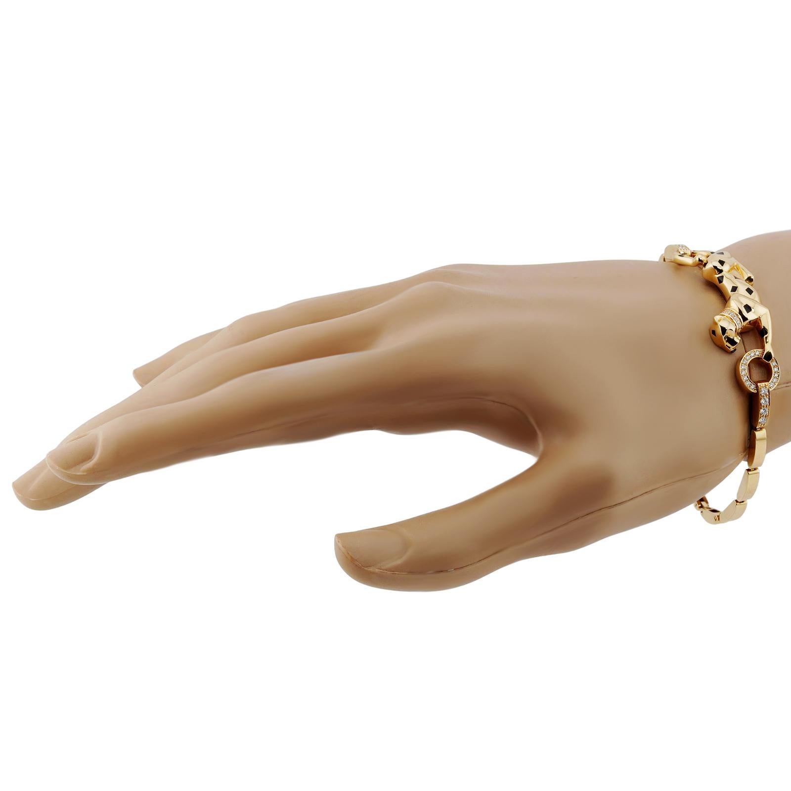 CARTIER Panthere de Cartier Diamond Tsavorite 18k Yellow Gold Link Bracelet For Sale 1