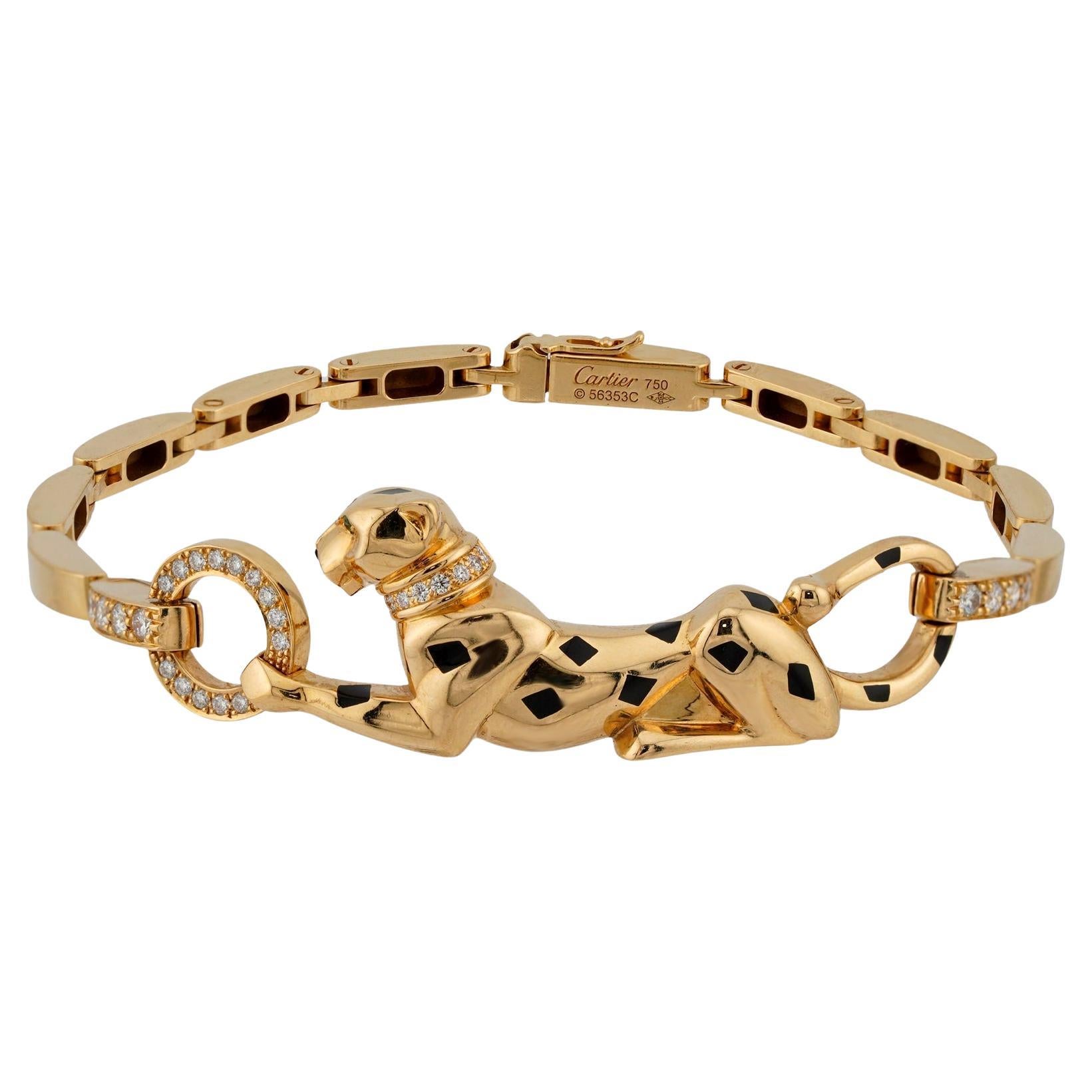 CARTIER Panthere de Cartier Diamond Tsavorite 18k Yellow Gold Link Bracelet For Sale