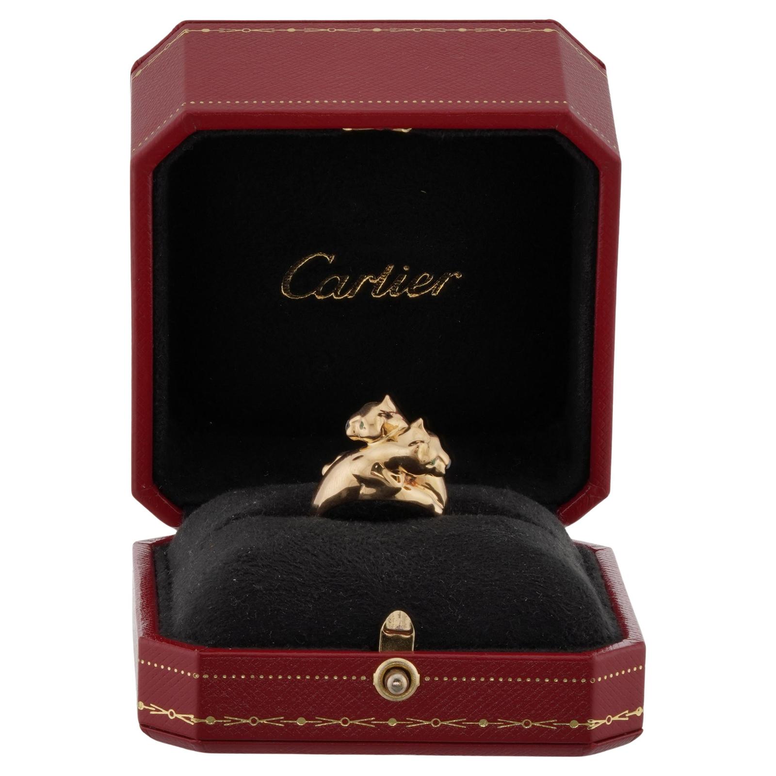 CARTIER Panthere de Cartier 18 Karat Gelbgold Ring mit doppeltem Kopf und Smaragd  (Rundschliff)