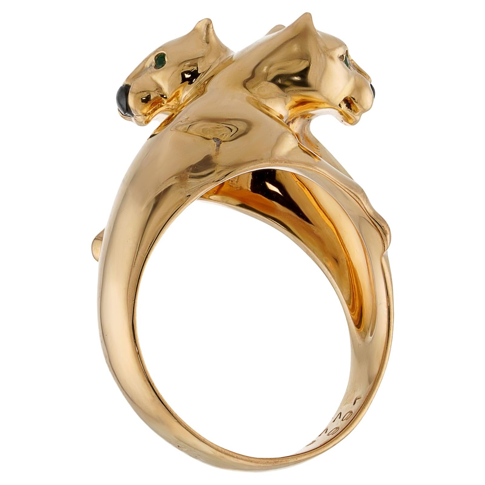 CARTIER Panthere de Cartier 18 Karat Gelbgold Ring mit doppeltem Kopf und Smaragd  Damen