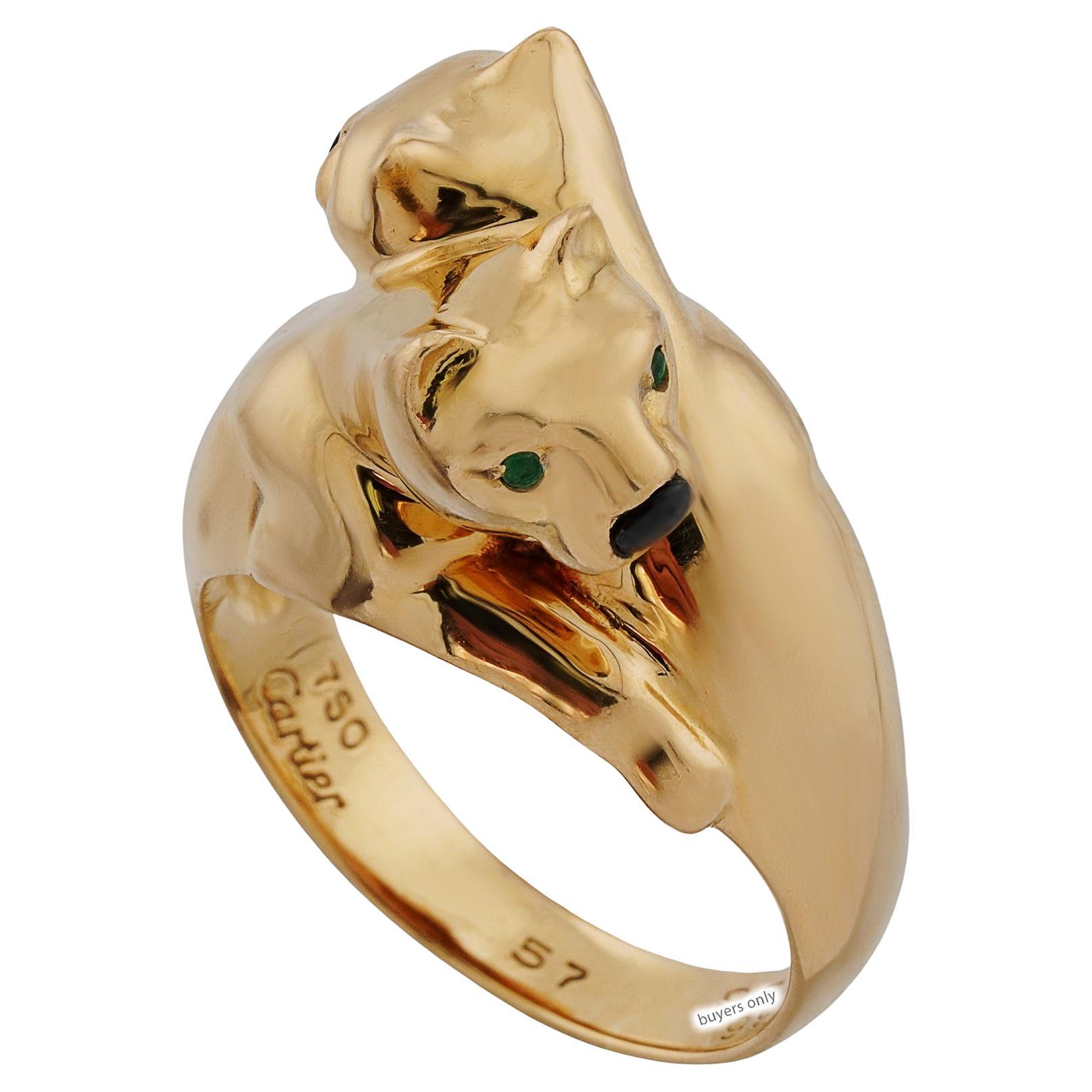CARTIER Panthere de Cartier 18 Karat Gelbgold Ring mit doppeltem Kopf und Smaragd 