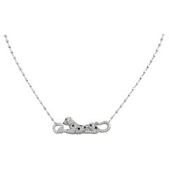 Cartier Panthere De Cartier Emeralds 0.73ct Pave Diamond Necklace 18k White Gold