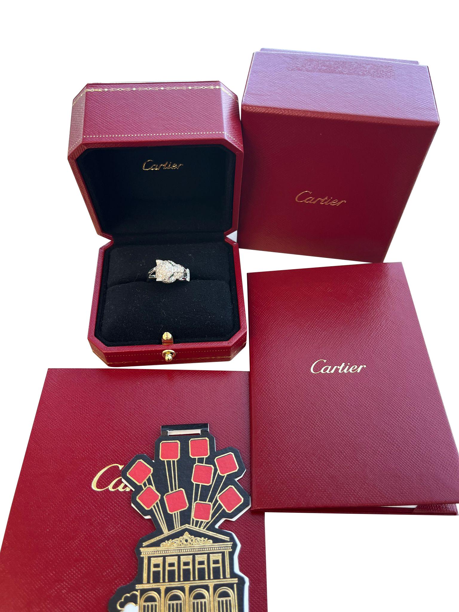 Cartier Panthère De Cartier Smaragde Onyx 0,75ct Pave Diamant Ring Weißgold im Zustand „Gut“ im Angebot in Aventura, FL