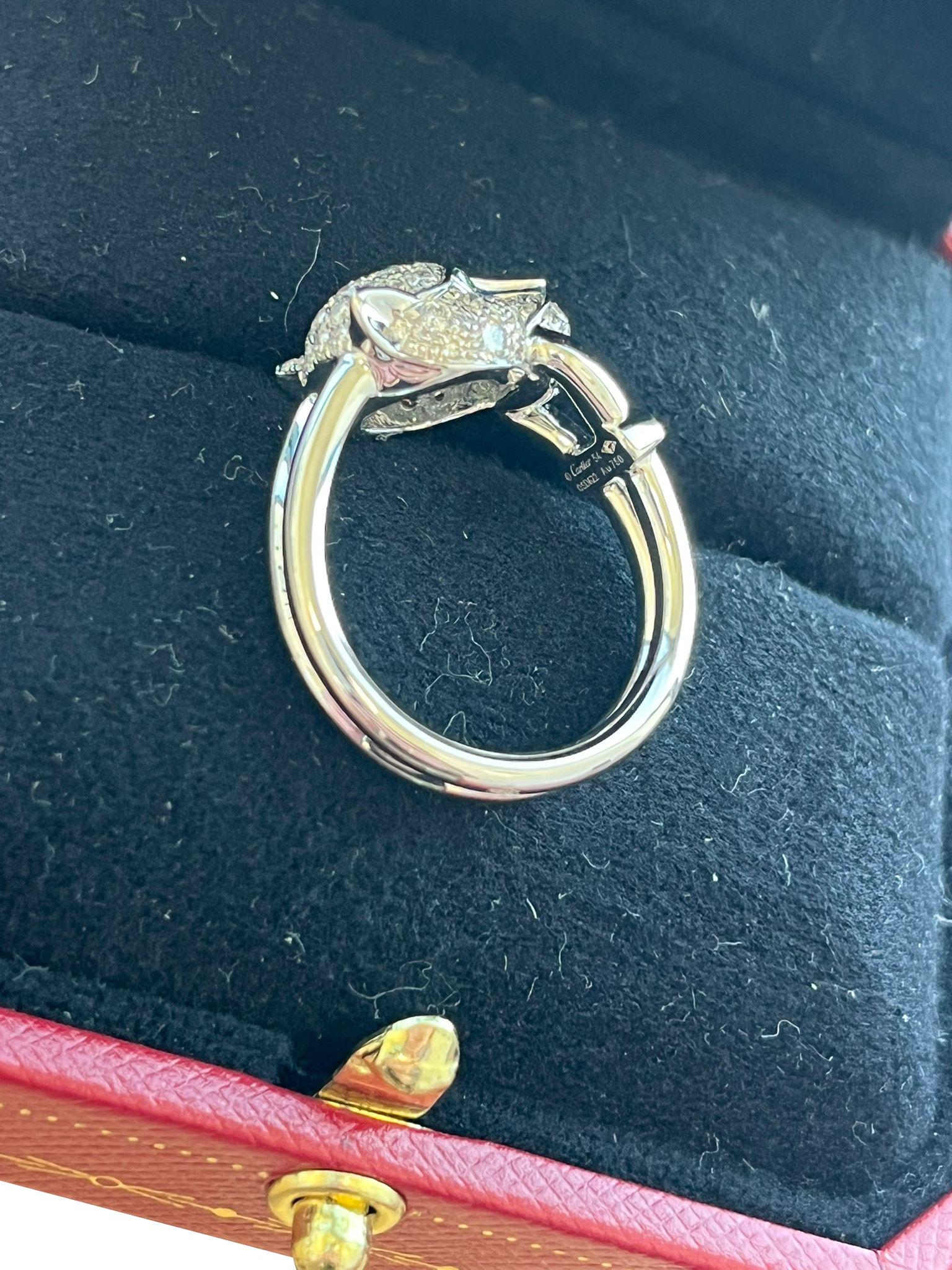 Cartier Panthère De Cartier Smaragde Onyx 0,75ct Pave Diamant Ring Weißgold im Angebot 3