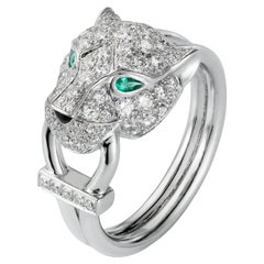 Cartier Panthère De Cartier Emeralds Onyx 0.75ct Pave Diamond Ring White Gold