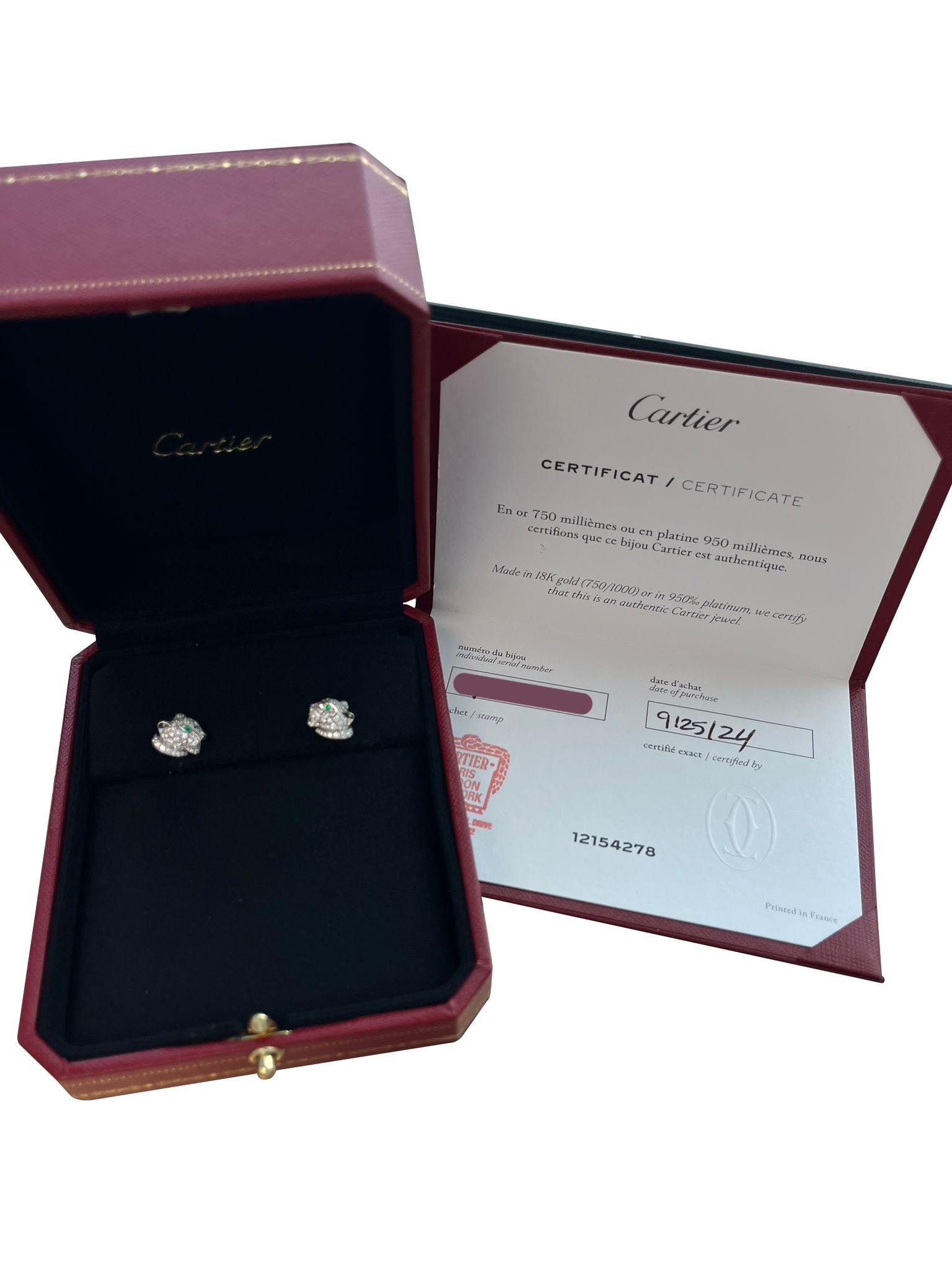 Women's Cartier Panthere de Cartier Emeralds Onyx 0.77ct Diamond Earrings White Gold For Sale