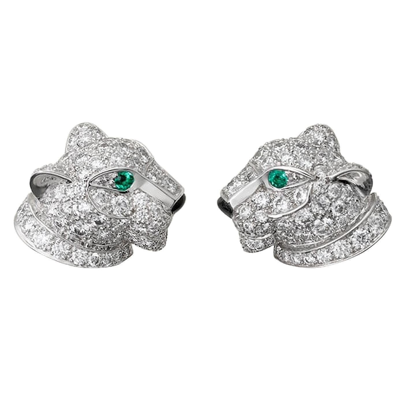 Boucles d'oreilles Cartier Panthere de Cartier Emeraudes Onyx 0.77ct Diamant Or Blanc