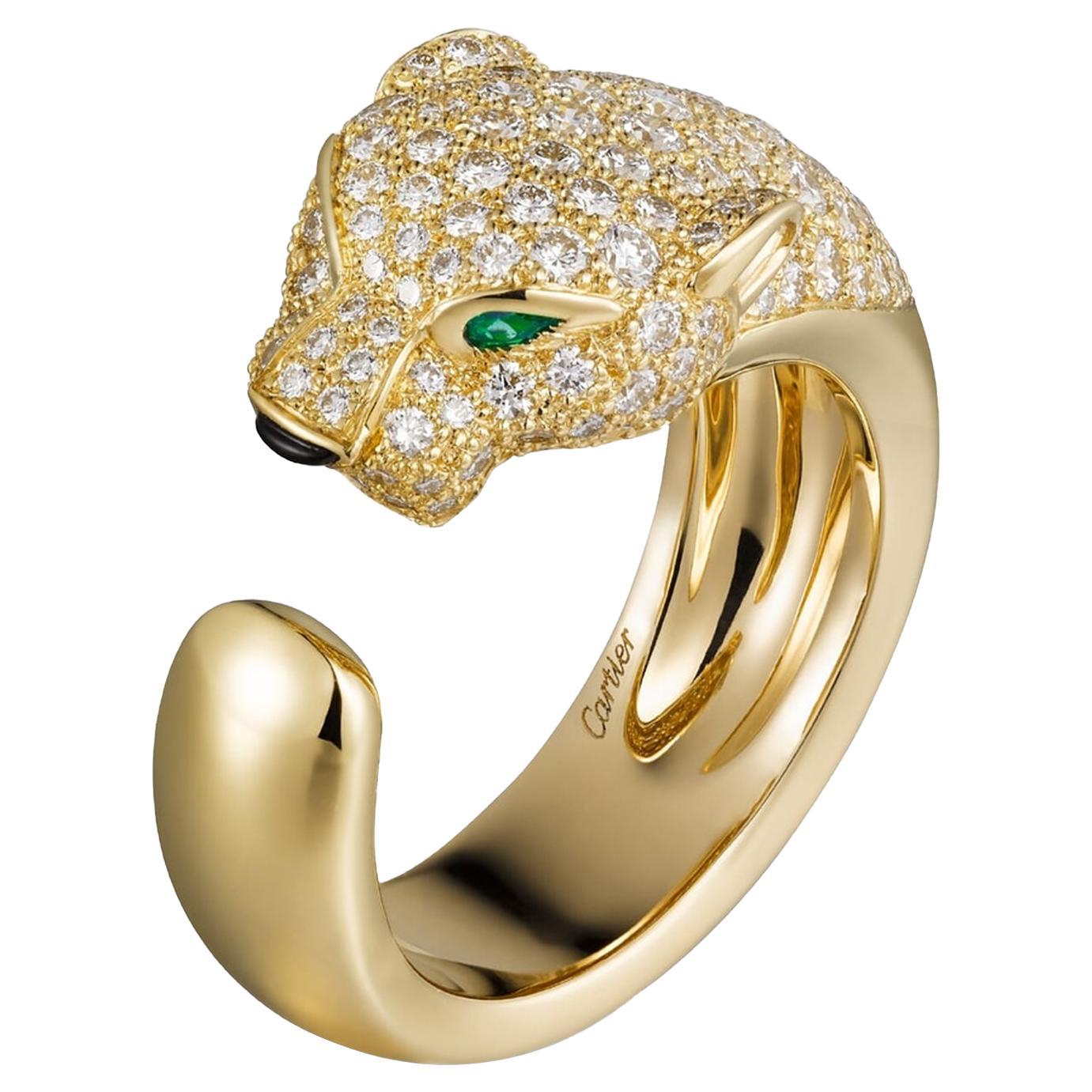 Cartier Panthère De Cartier Emeralds Onyx 1.15ct Diamonds Ring 18k Yellow Gold