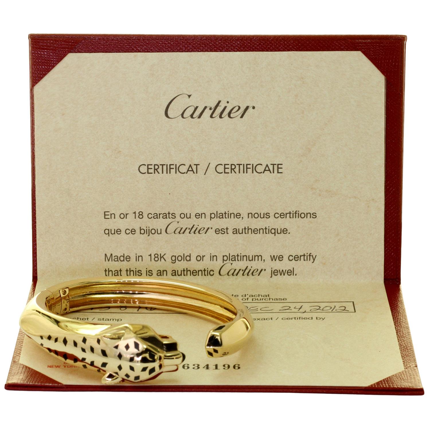 CARTIER Panthère de Cartier Granat-Onyx-Lack-Gelbgold-Armreif im Zustand „Hervorragend“ im Angebot in New York, NY
