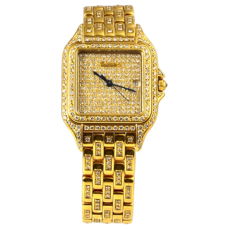 Cartier Panthere De Cartier in 18k Yellow Gold Diamond Watch For Sale