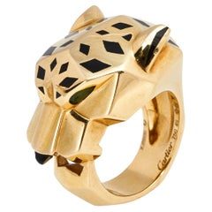 Cartier Panthere de Cartier Lacquer Onyx Garnet 18k Yellow Gold Ring Size 49