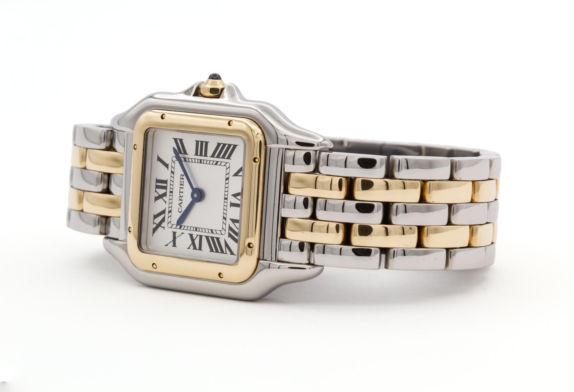 Contemporary Cartier Panthere De Cartier Medium 18K Yellow Gold & Steel Quartz Watch 4017 For Sale