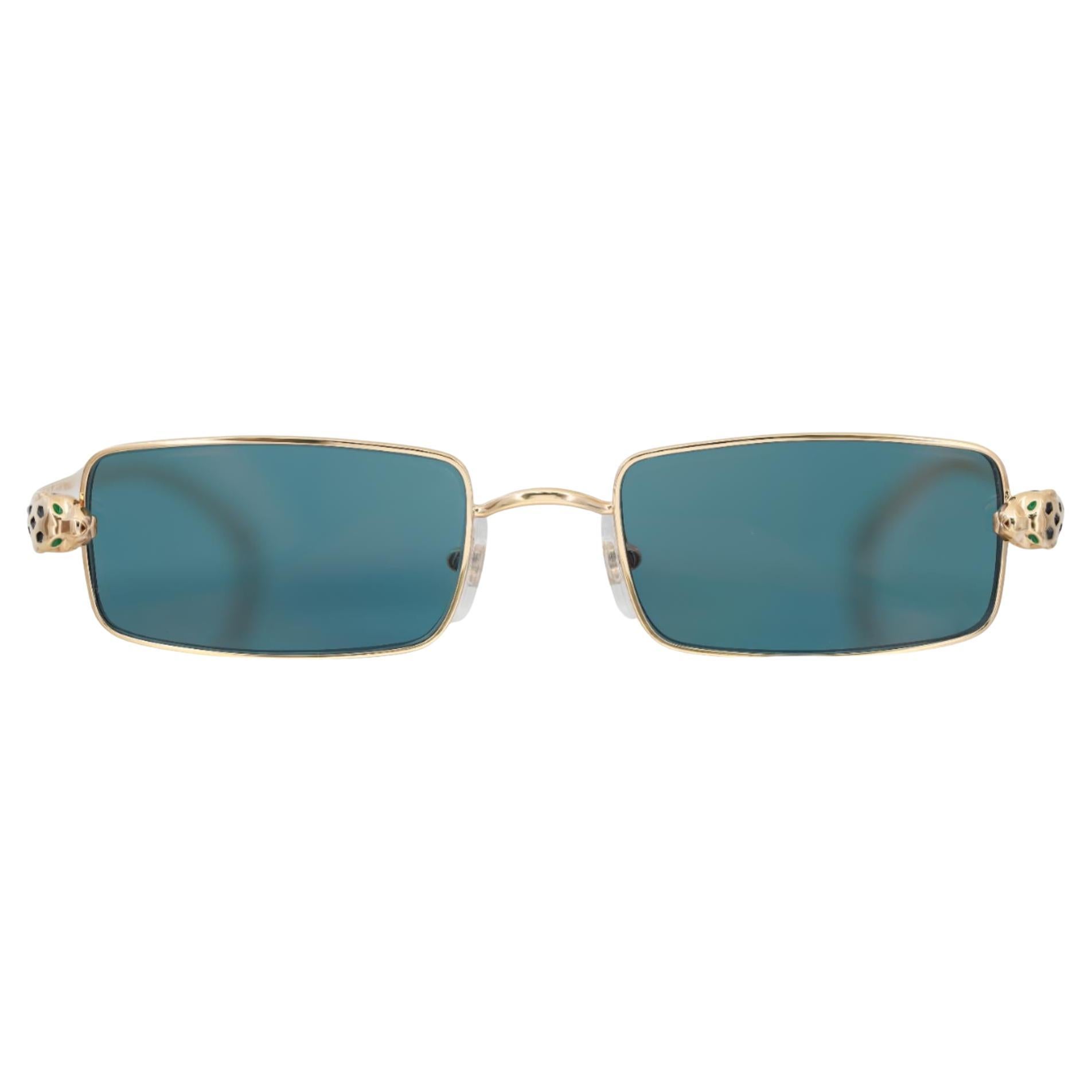 Cartier Panthere De Cartier Metal Golden Finish Rectangular Shape Sunglasses