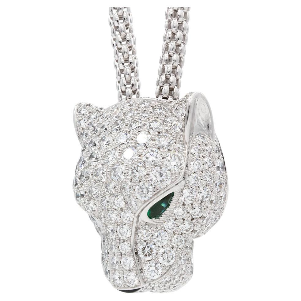 Cartier Panthere De Cartier Necklace 18k White Gold Diamond Emerald & Onyx