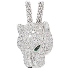 Vintage Cartier Panthere De Cartier Necklace 18k White Gold Diamond Emerald & Onyx
