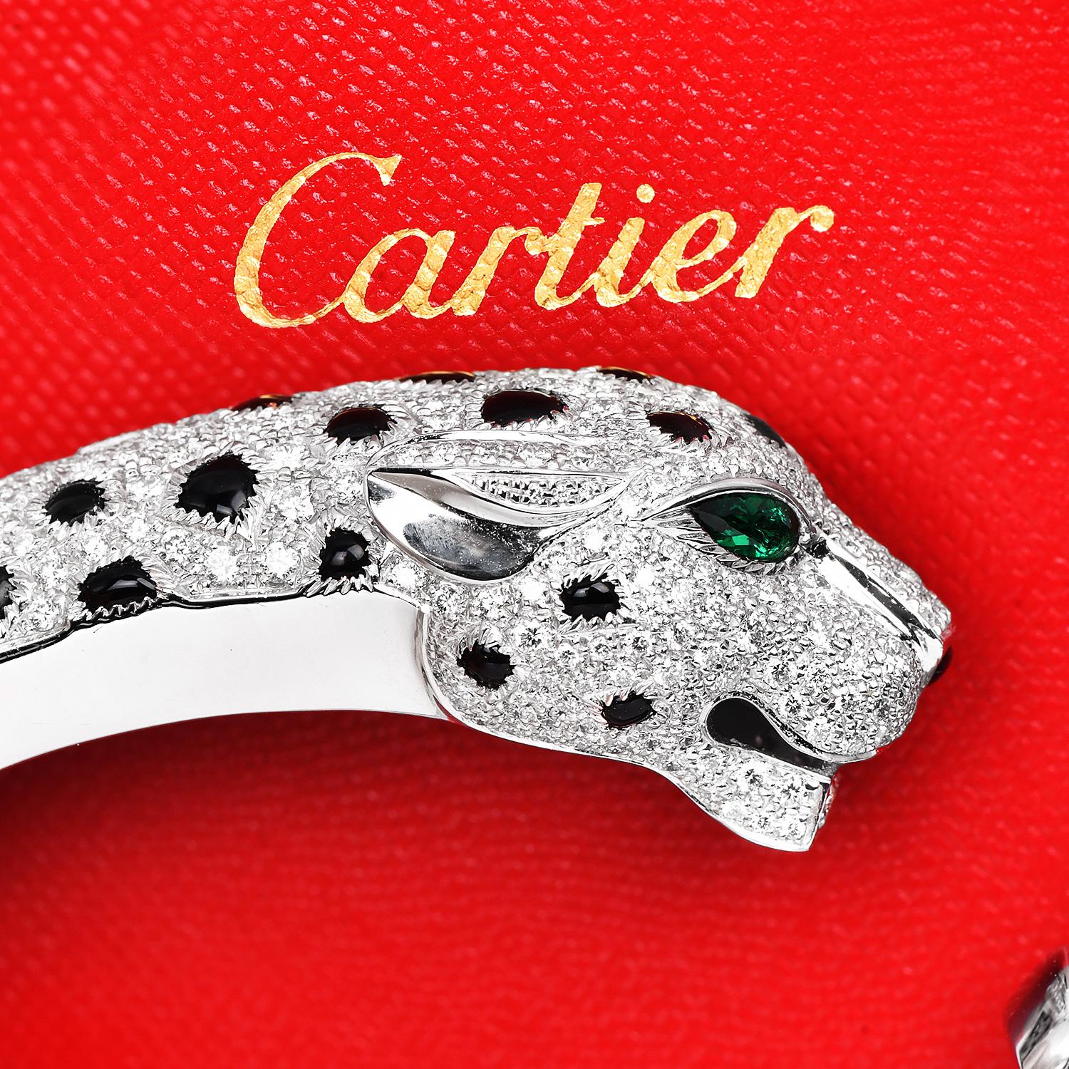 Taille ronde CARTIER Panthère de Cartier Platinum Diamond Emerald Onyx Bracelet en vente