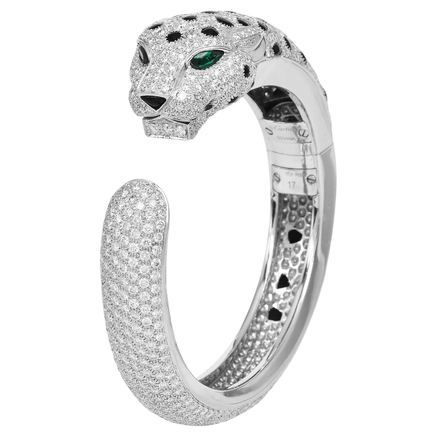 CARTIER Panthère de Cartier Platinum Diamond Emerald Onyx Bracelet en vente