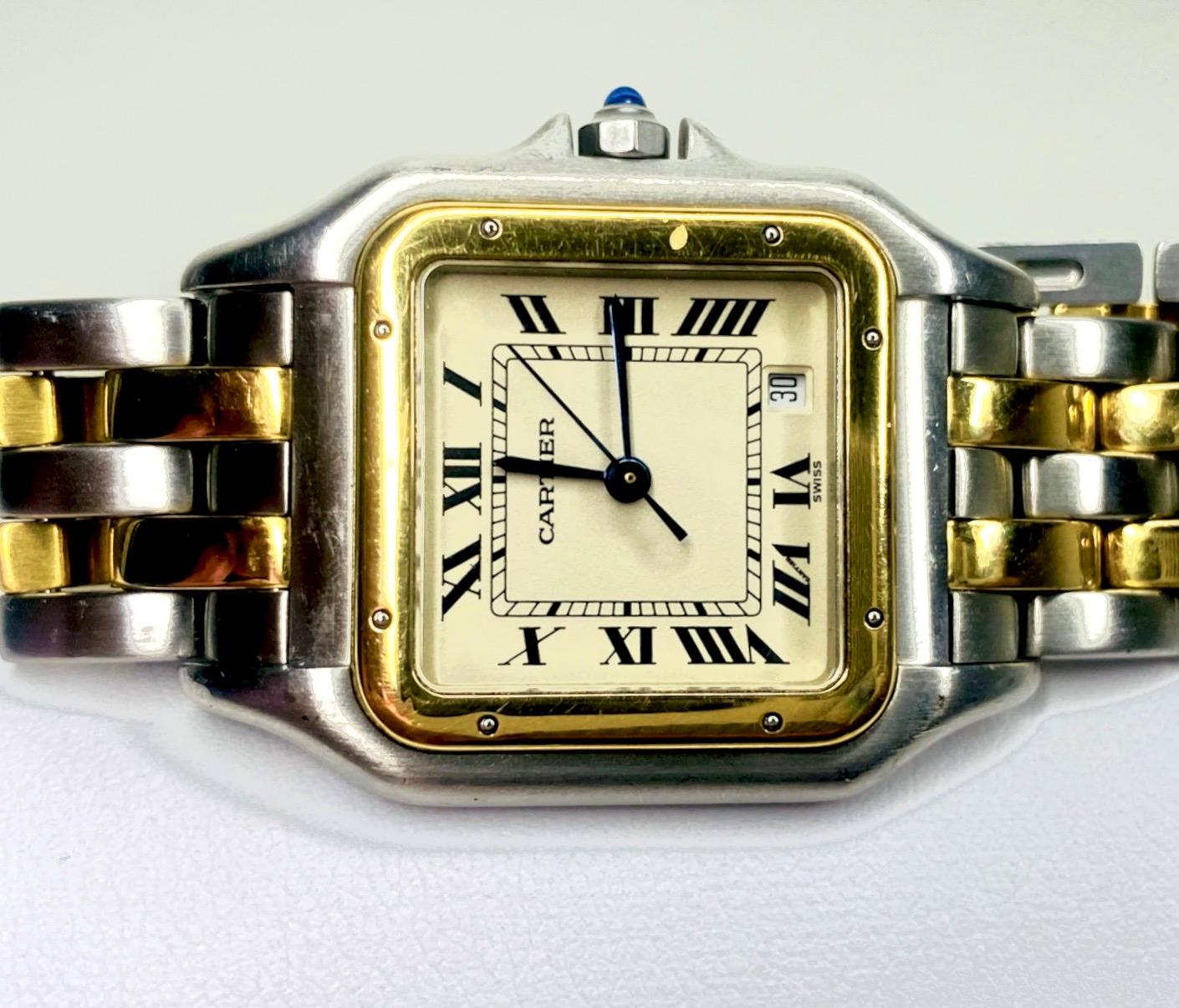 Contemporary Cartier Panthere  Stainless Steel 18K Yellow Gold Quartz Watch 27mm