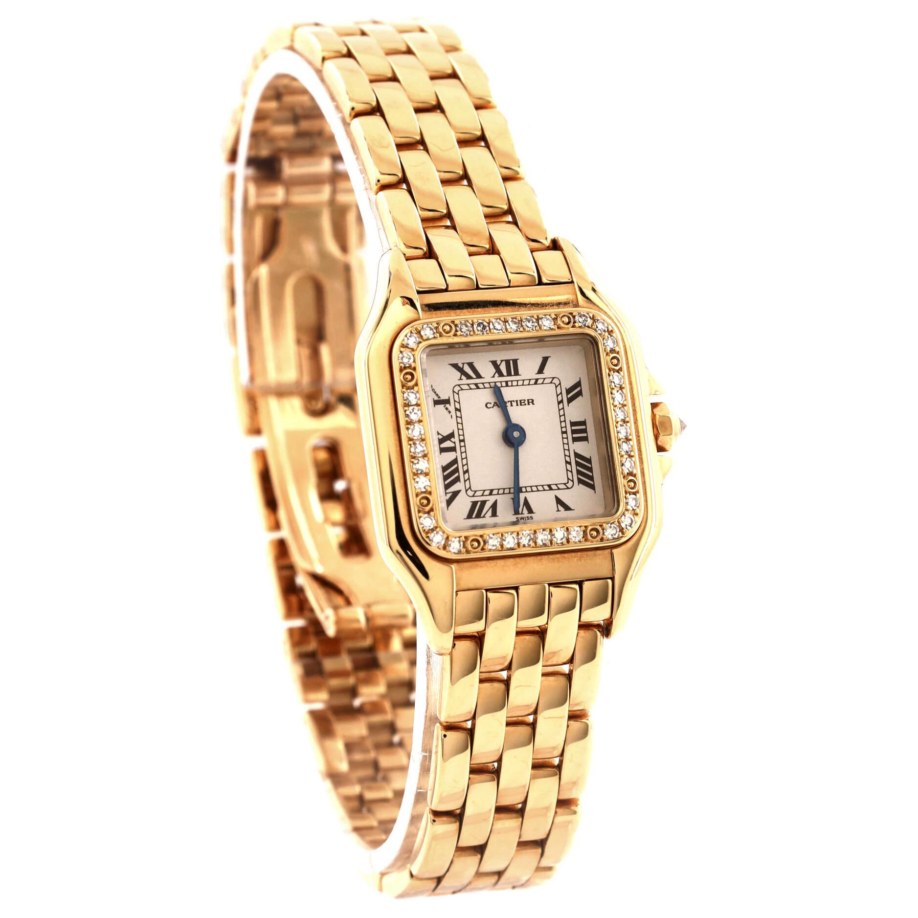 Cartier Panthere de Cartier Quartz Watch Yellow Gold with Diamond Bezel 2 In Good Condition In New York, NY