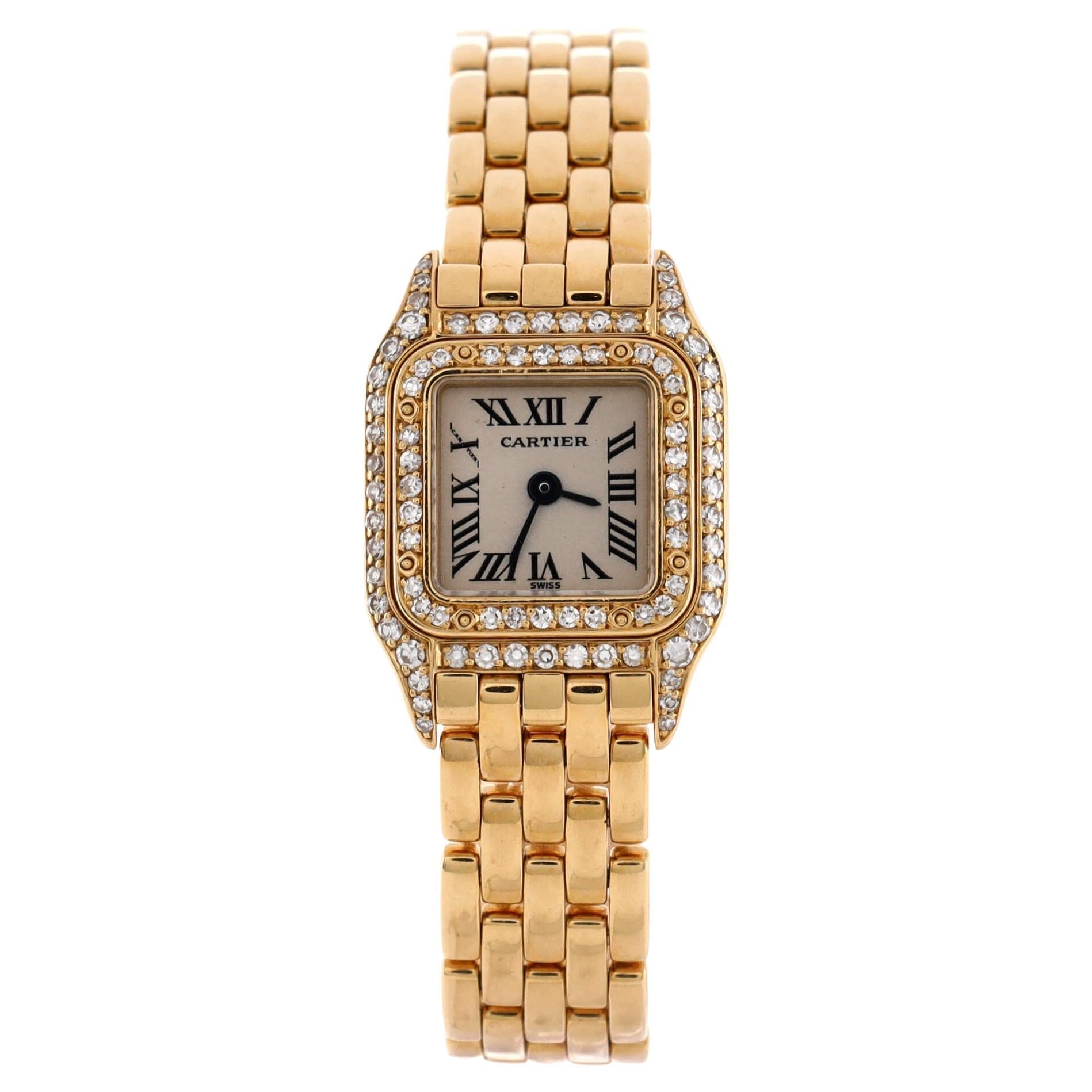 Cartier Panthere Ruban Quartz Watch White Gold with Diamond Bezel and
