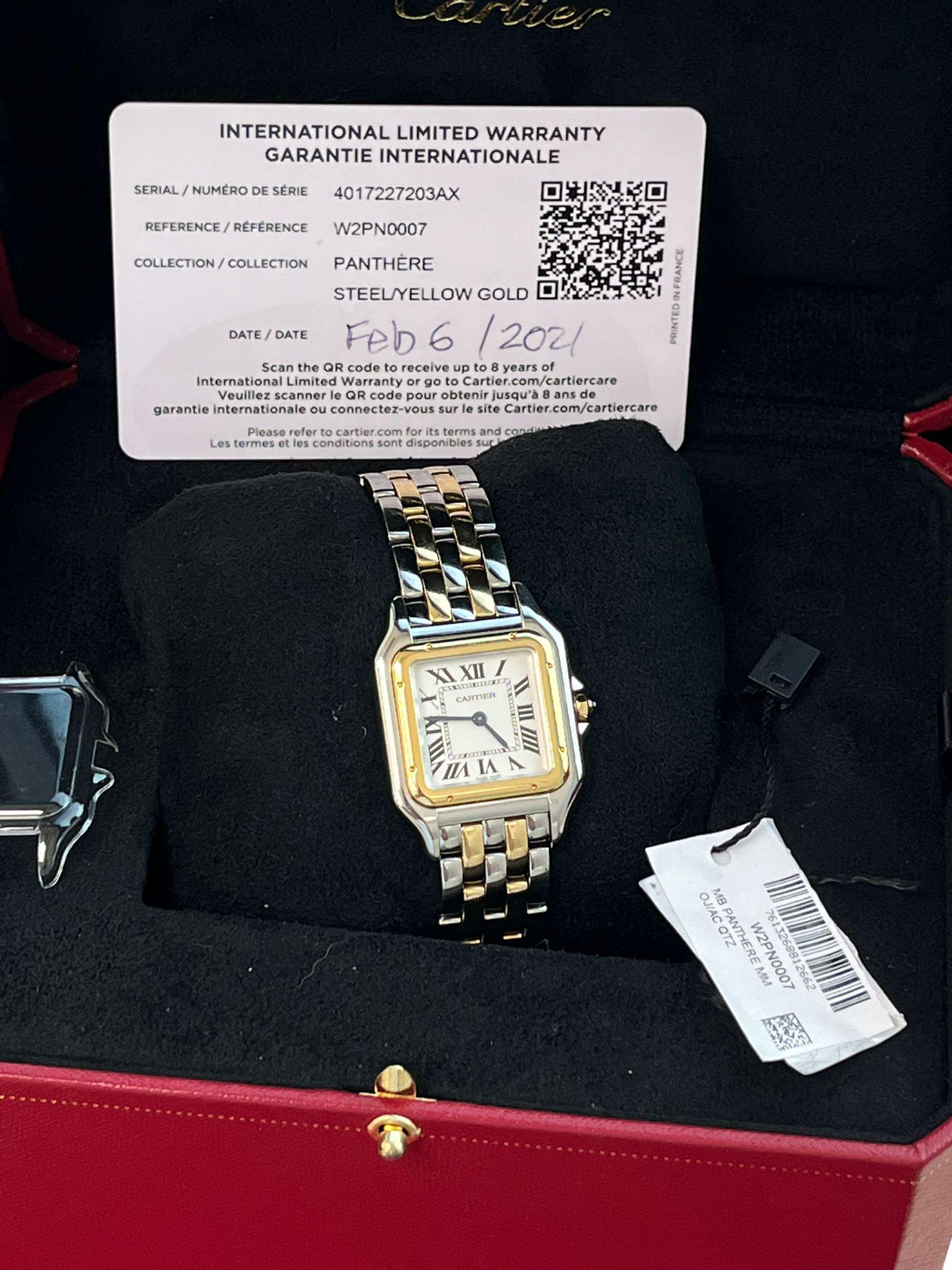 Reloj mediano Cartier Panthère de Cartier Cuarzo Oro Amarillo y Acero W2PN0007 en venta 3