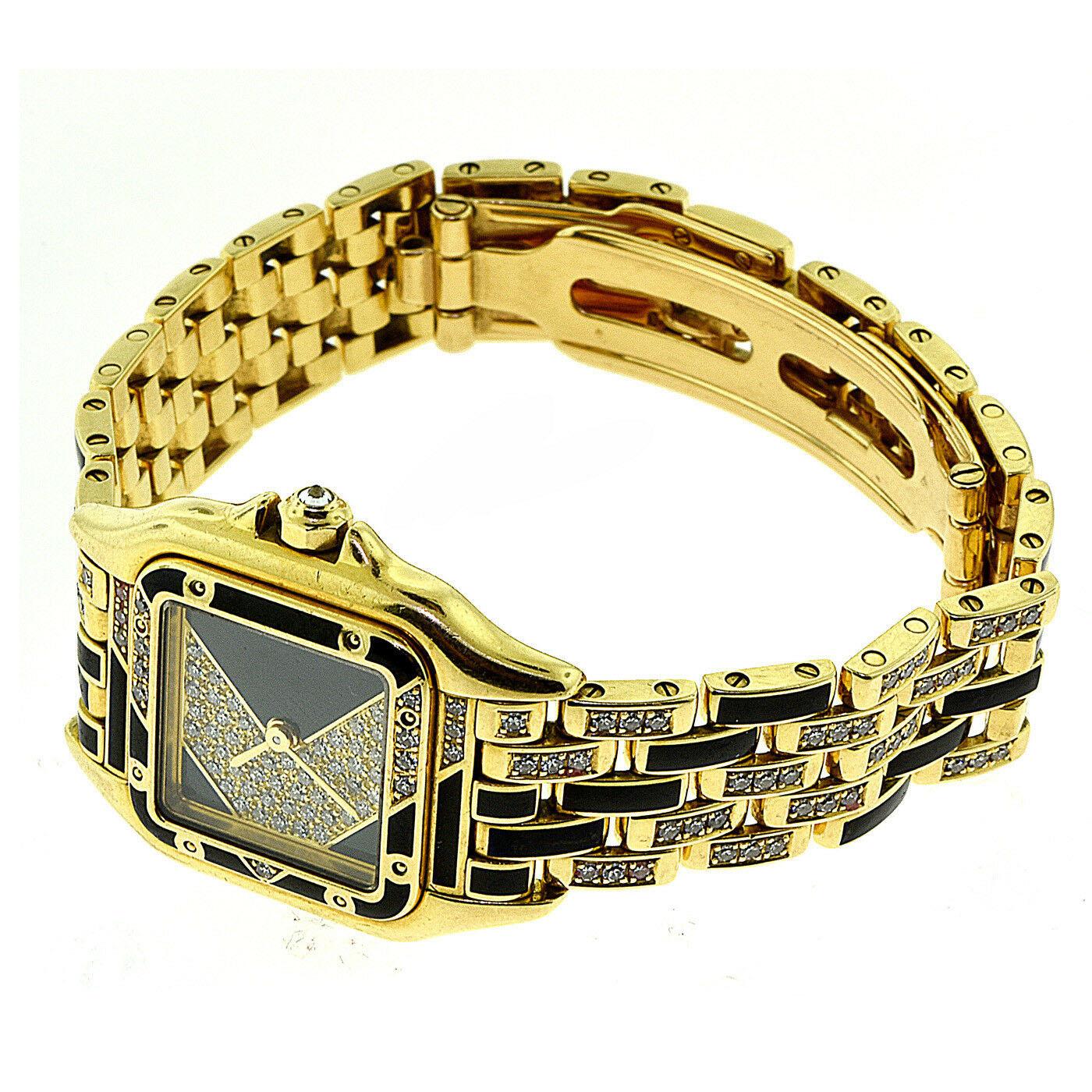 Cartier Panthere de Cartier Reference 12802 Diamond Onyx Watch in Yellow Gold In Good Condition In Miami, FL