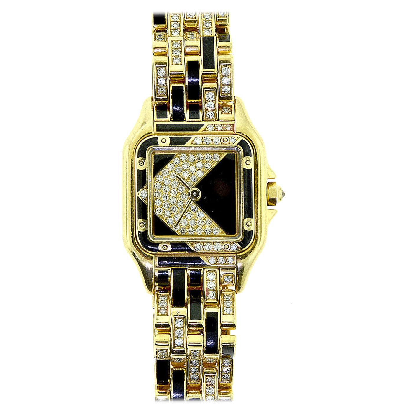 Cartier Panthere de Cartier Reference 12802 Diamond Onyx Watch in Yellow Gold