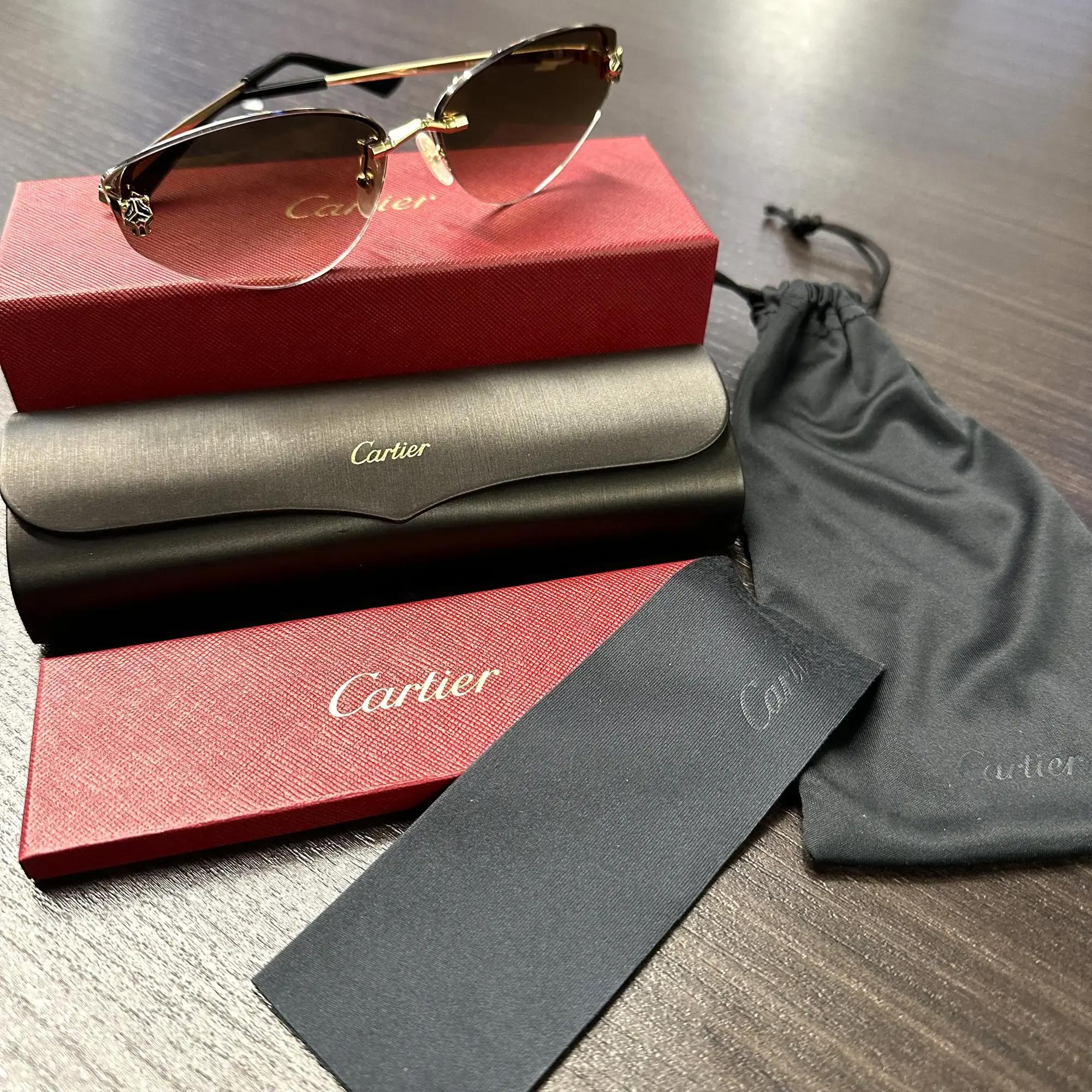 Cartier Panthere De Cartier Rimless Metal Golden Finish Cat Eye Frame Sunglasses For Sale 2