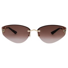 Used Cartier Panthere De Cartier Rimless Metal Golden Finish Cat Eye Frame Sunglasses