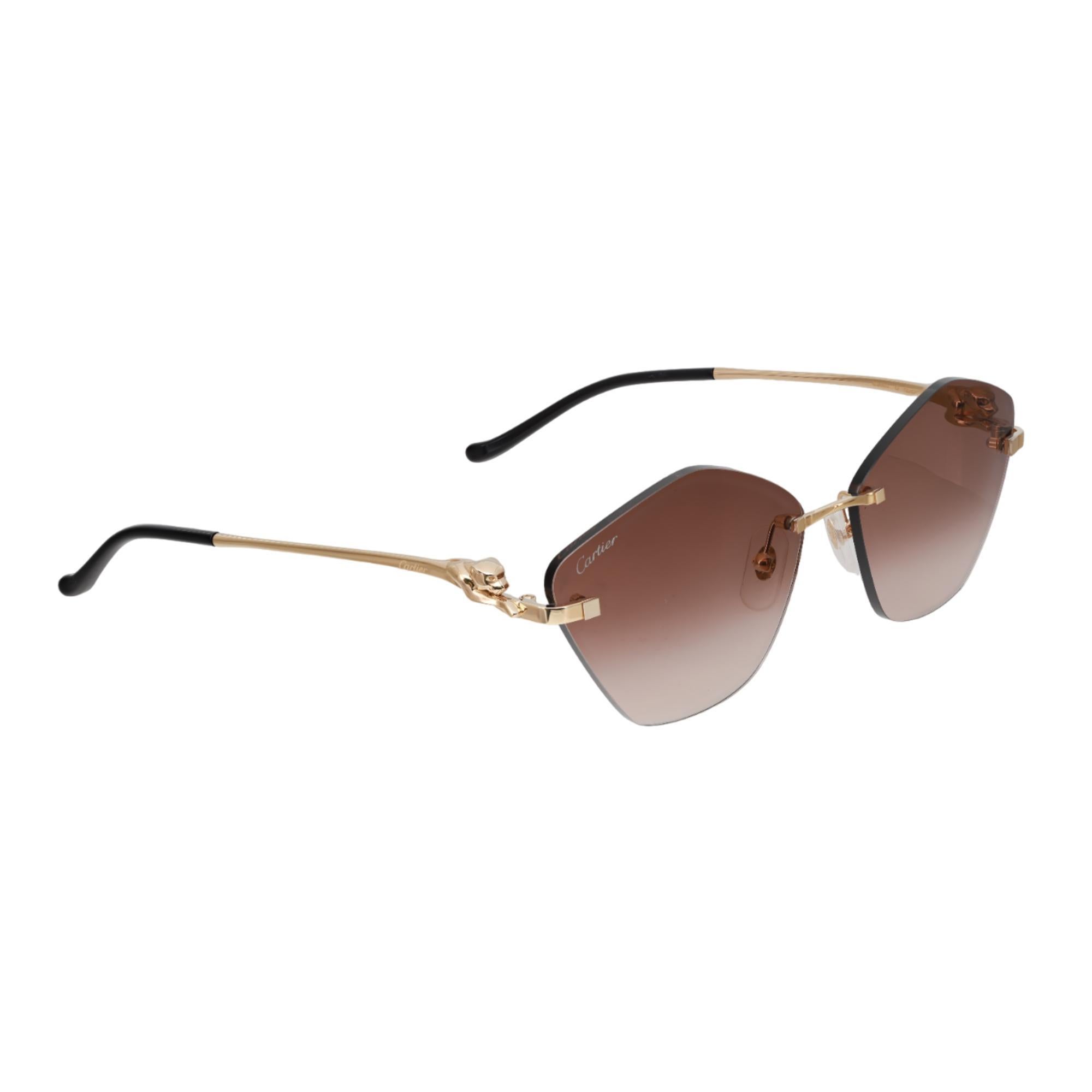 Cartier Panthere De Cartier Rimless Metal Golden Finish Cat Eye Shape Sunglasses In New Condition In New York, NY