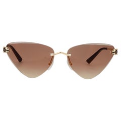 Cartier Panthere De Cartier Rimless Smooth Golden Finish Cats Eye Sunglasses