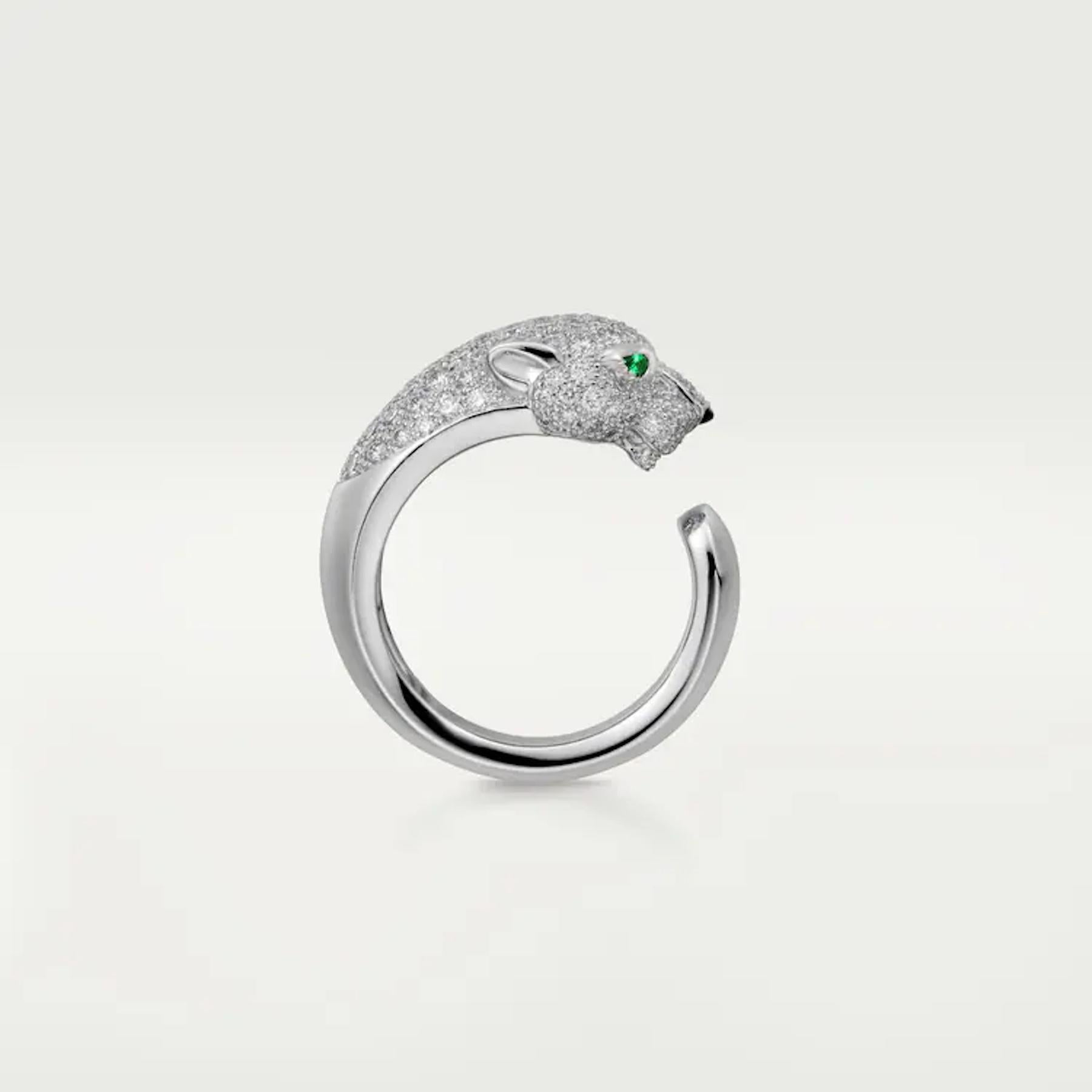 Contemporary Cartier Panthere De Cartier Ring 18k White Gold Diamonds Emeralds & Onyx