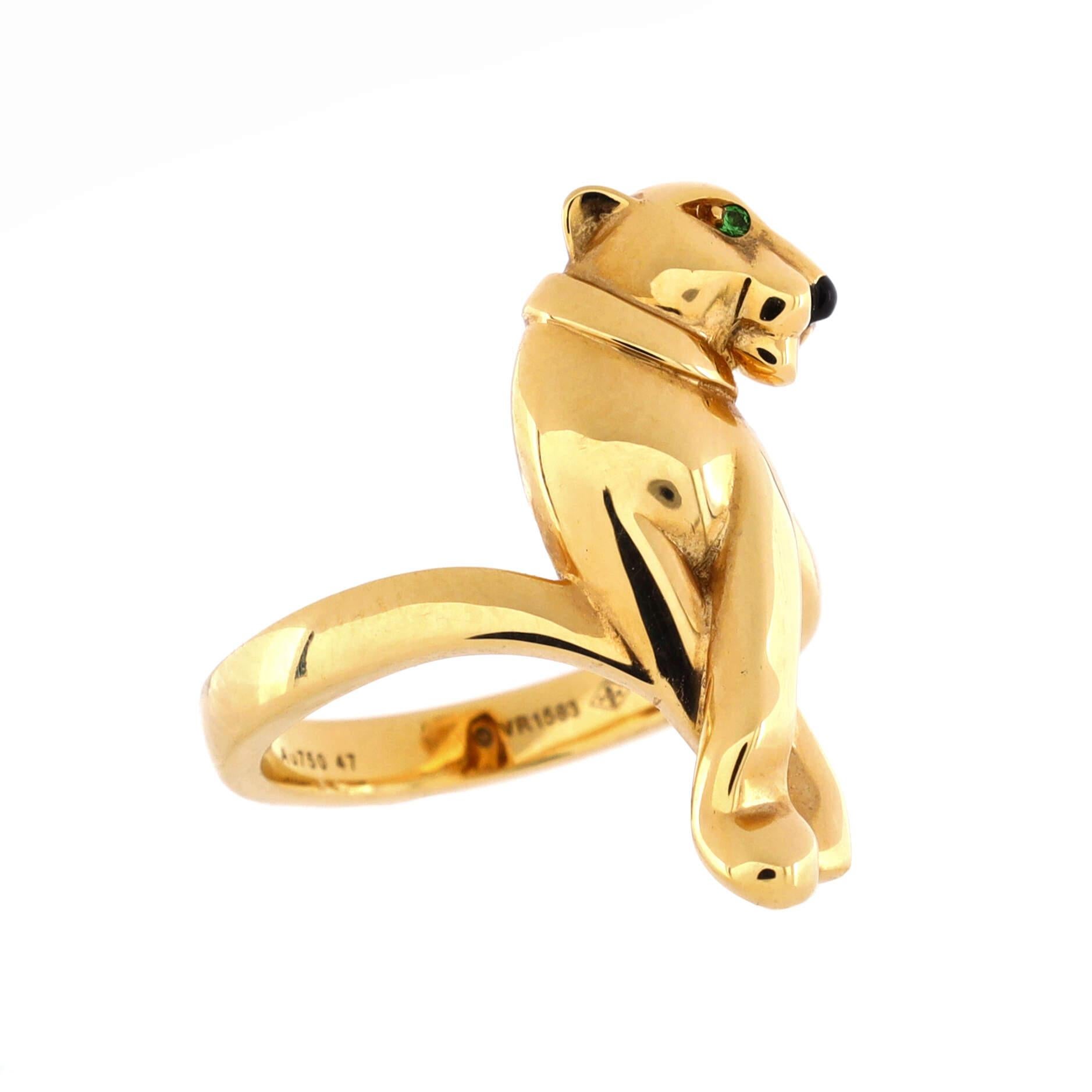 Condition: Very good. Moderate wear throughout.
Accessories: No Accessories
Measurements: Size: 4 - 47, Width: 2.65 mm
Designer: Cartier
Model: Panthere de Cartier Ring 18K Yellow Gold with Tsavorite
Exterior Color: Yellow Gold
Item Number: 198805/2