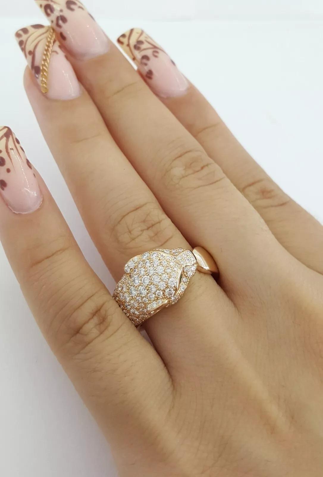 Anello Cartier Panthère de Cartier in oro rosa 18 carati  Anello con diamanti e smeraldi in vendita 2