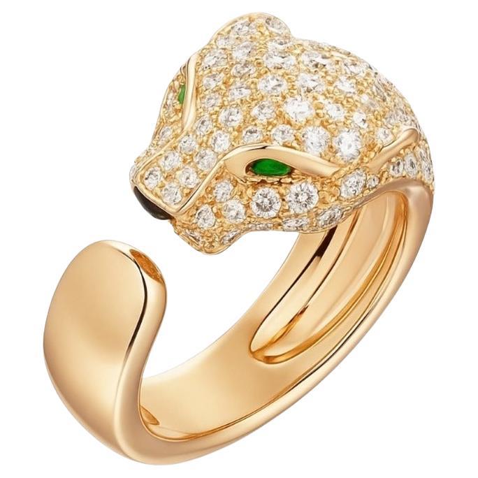Bague Panthère de Cartier en or rose 18 carats  Bague en diamants et émeraudes