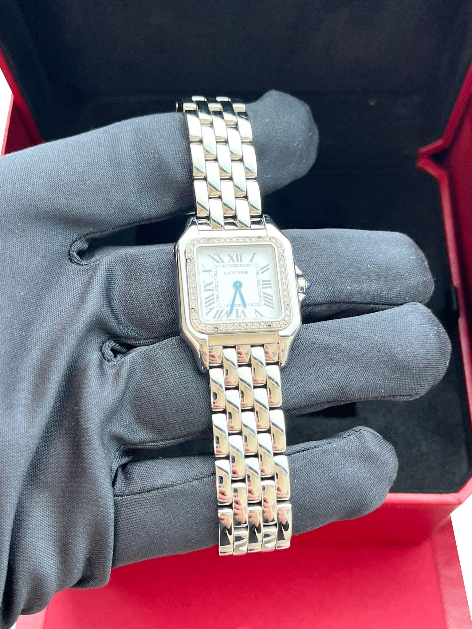 Cartier Panthere De Cartier Silver Dial Diamond Bezel Steel Watch W4PN0018 For Sale 4