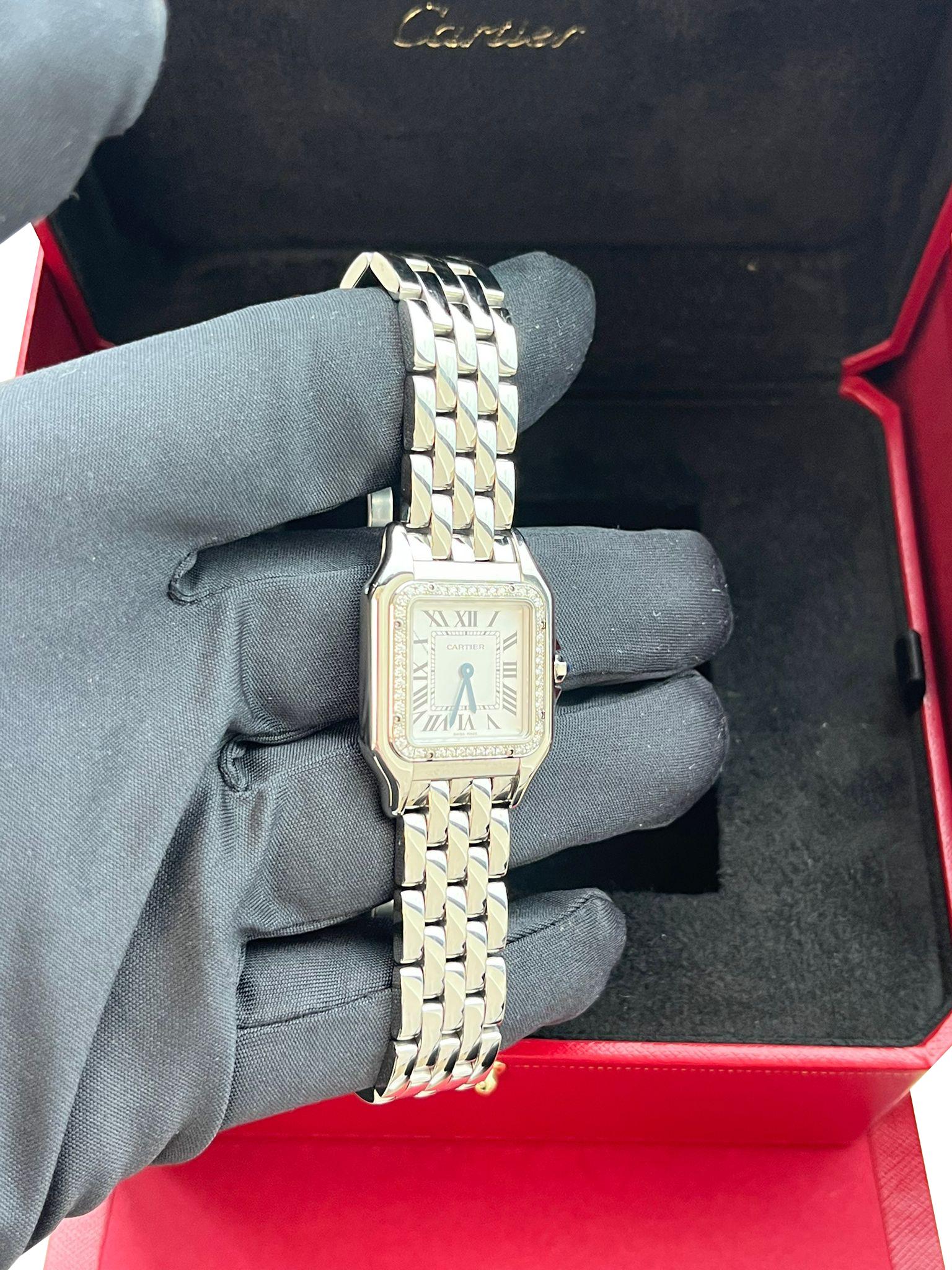 Cartier Panthere De Cartier Silver Dial Diamond Bezel Steel Watch W4PN0018 For Sale 5