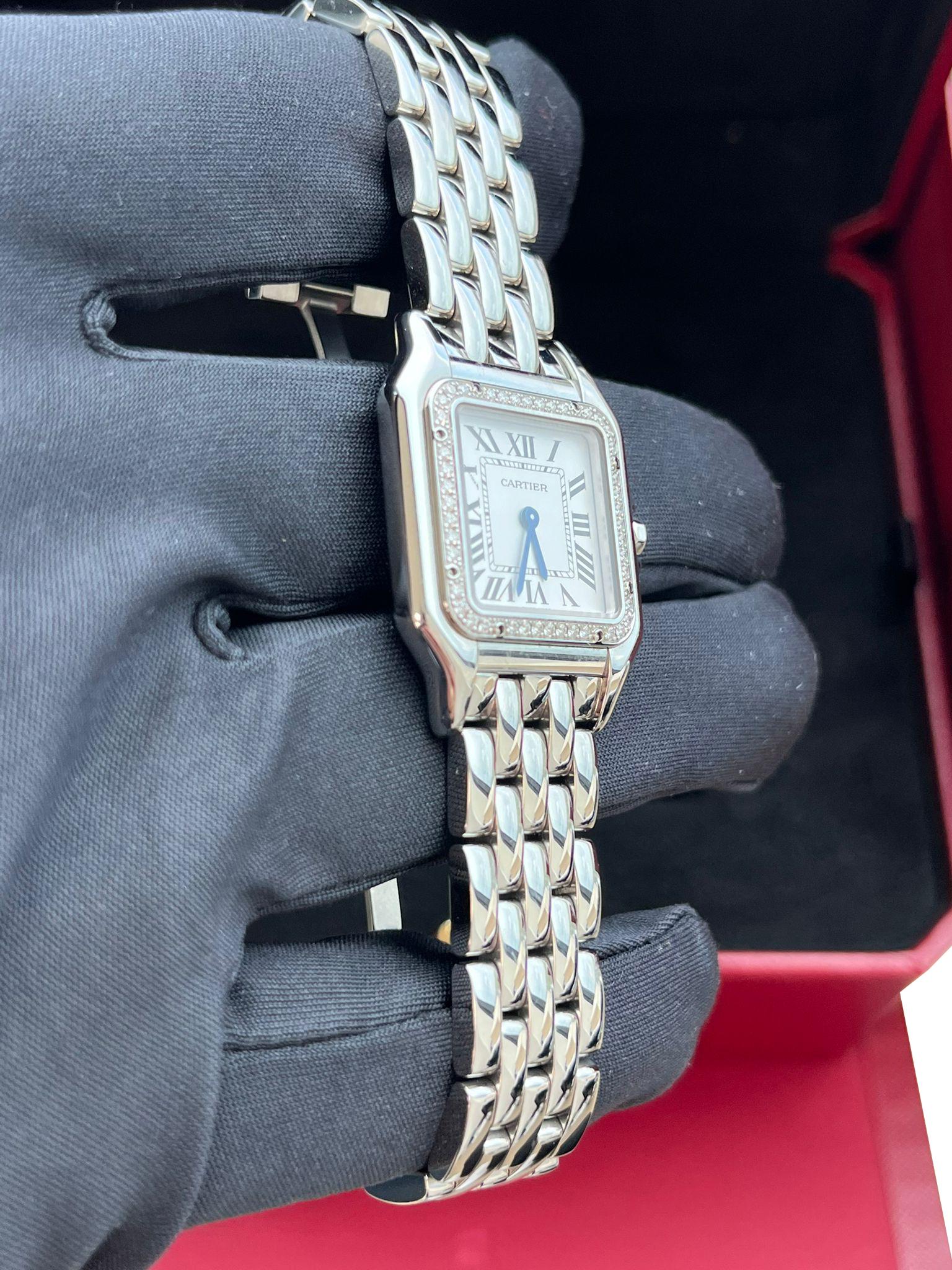 Cartier Panthere De Cartier Silver Dial Diamond Bezel Steel Watch W4PN0018 For Sale 6