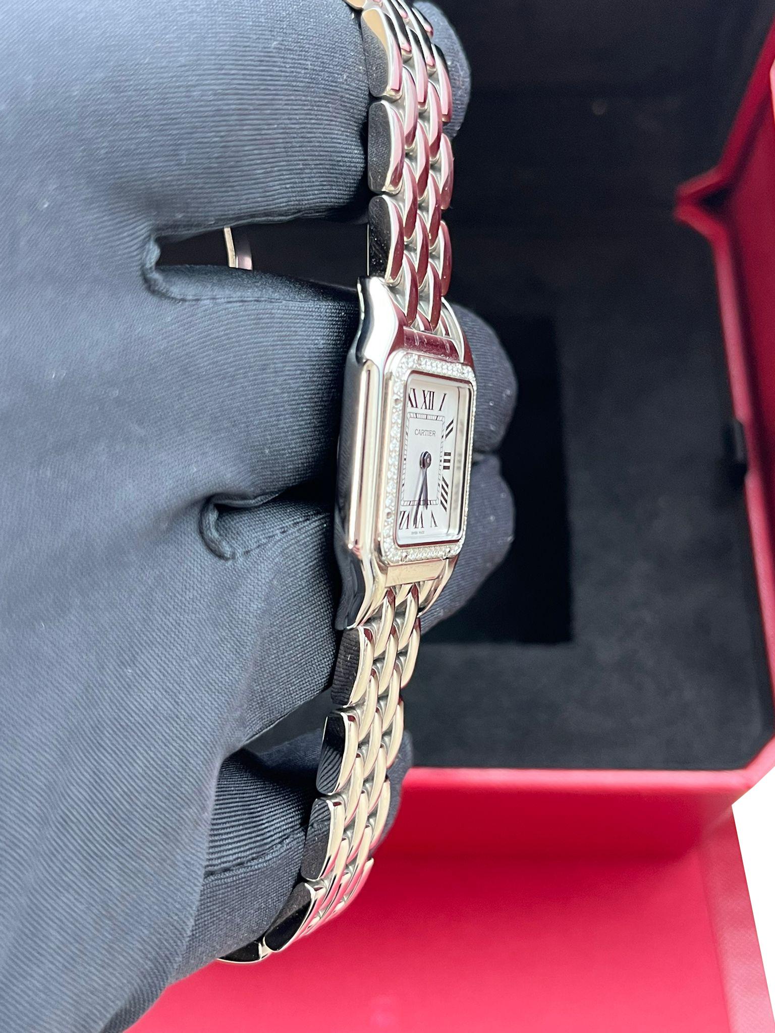 Cartier Panthere De Cartier Silver Dial Diamond Bezel Steel Watch W4PN0018 For Sale 7