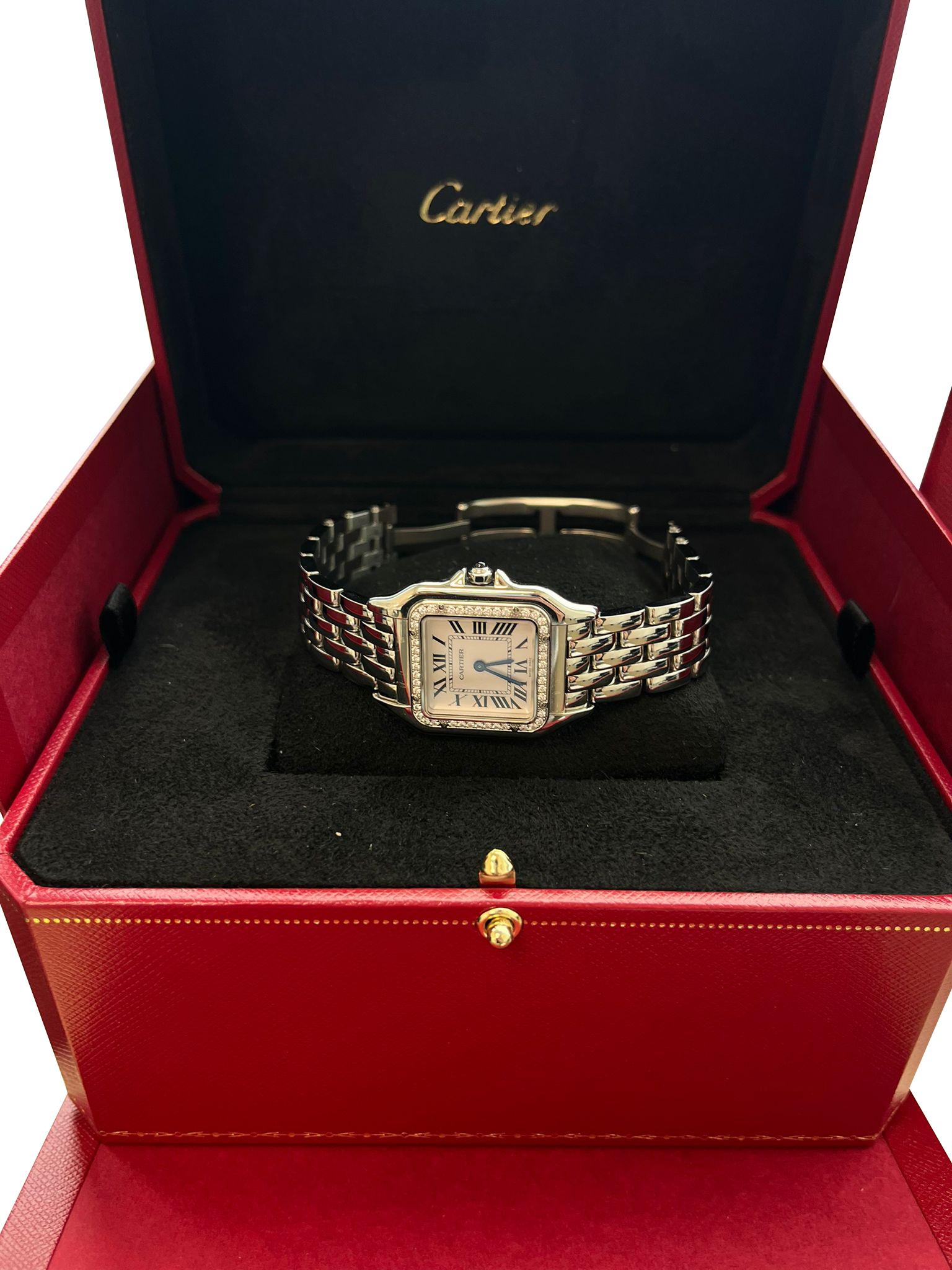 Cartier Panthere De Cartier Silver Dial Diamond Bezel Steel Watch W4PN0018 For Sale 8