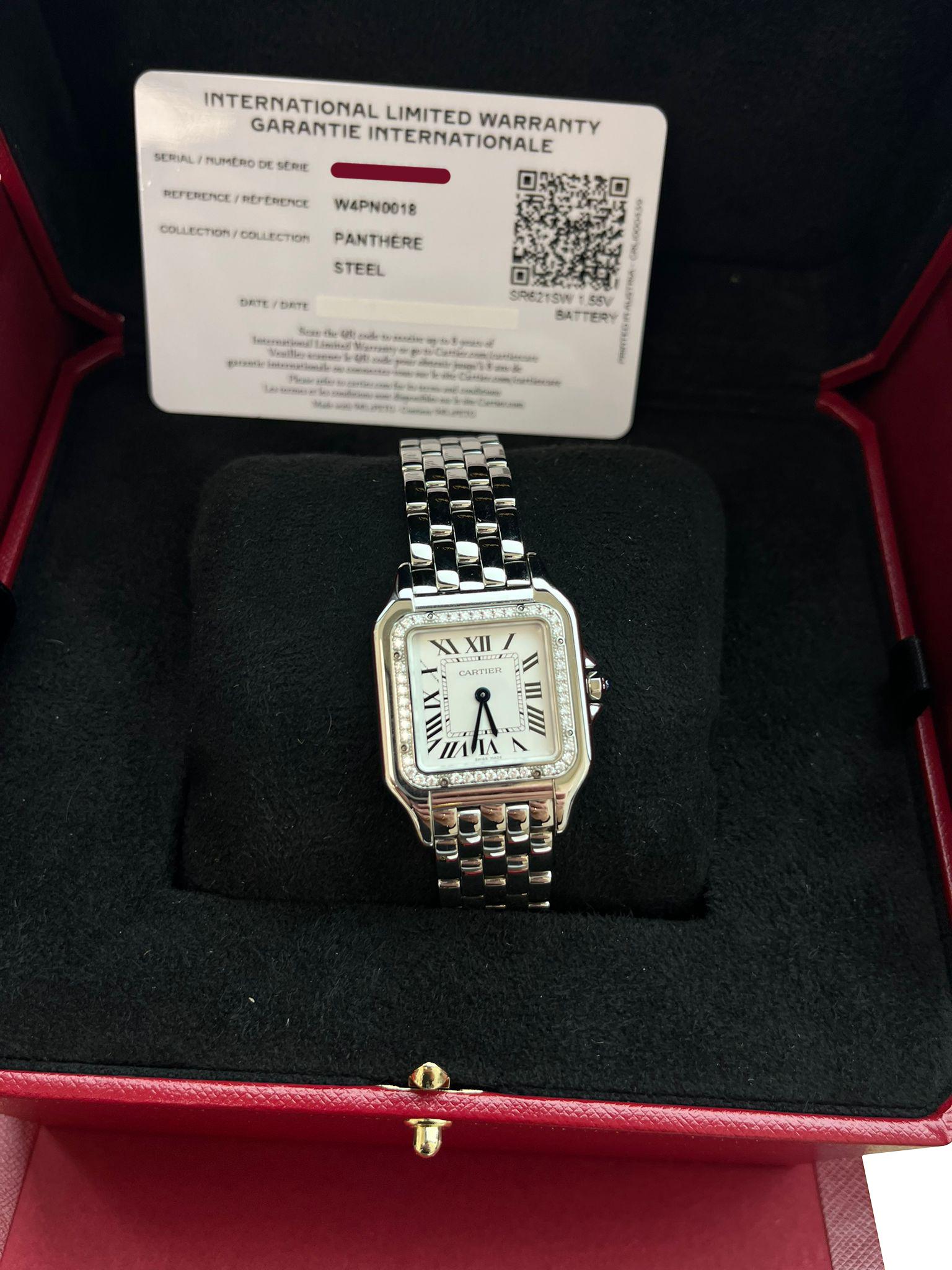 Brilliant Cut Cartier Panthere De Cartier Silver Dial Diamond Bezel Steel Watch W4PN0018 For Sale