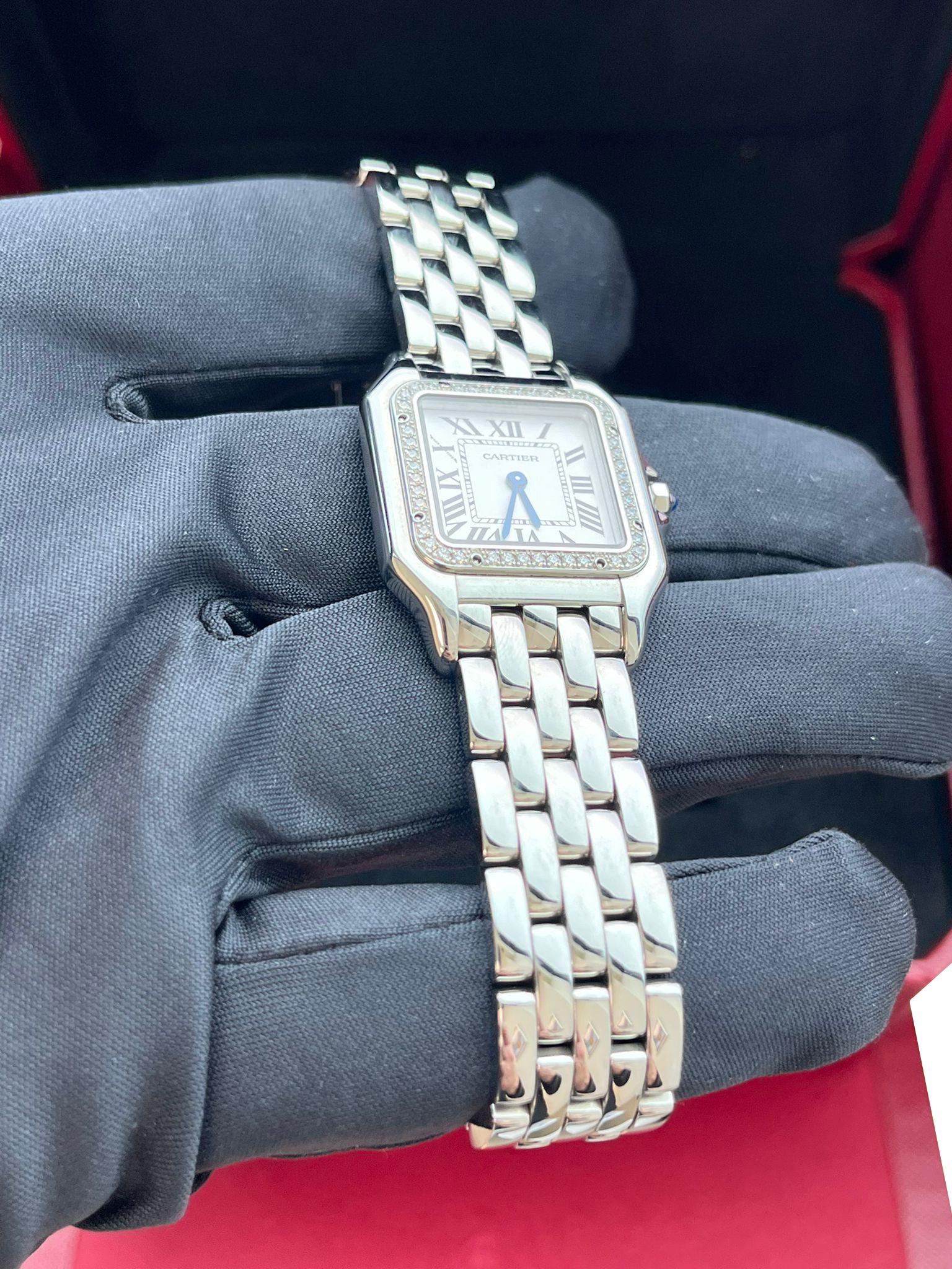 Cartier Panthere De Cartier Silver Dial Diamond Bezel Steel Watch W4PN0018 For Sale 3