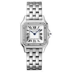 Cartier Panthere De Cartier Silver Dial Diamond Bezel Steel Watch W4PN0018