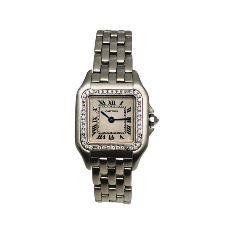 Cartier Panthere De Cartier Stainless Steel Diamond Bezel Ref. 1320 In Good Condition For Sale In Miami, FL