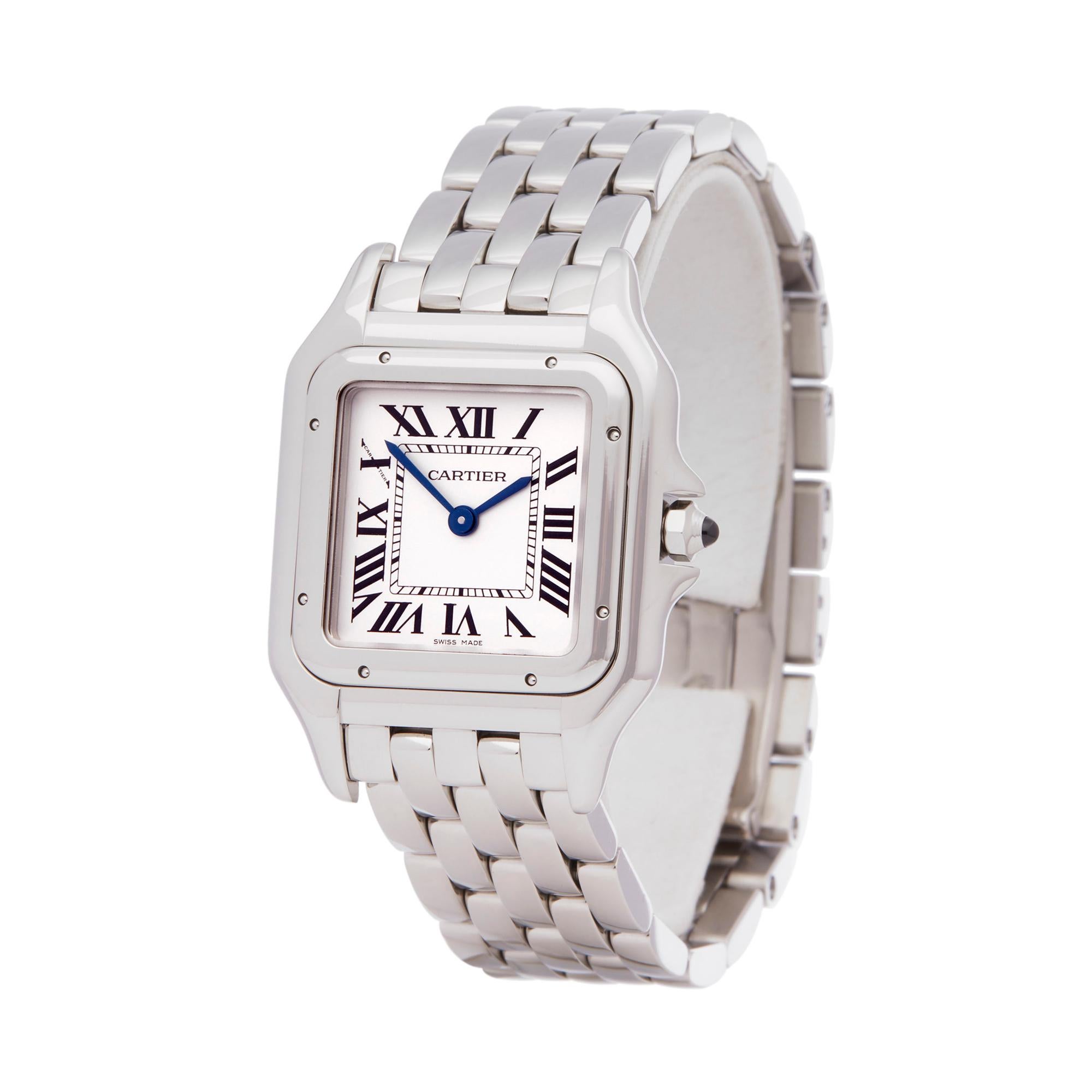 Ref: W6147
Manufacturer: Cartier
Model: Panthère de Cartier
Model Ref: WSPN0007 or 4016
Age: Circa 2018
Gender: Ladies
Complete With: Box & User Guide
Dial: White Roman
Glass: Sapphire Crystal
Movement: Quartz
Water Resistance: To Manufacturers