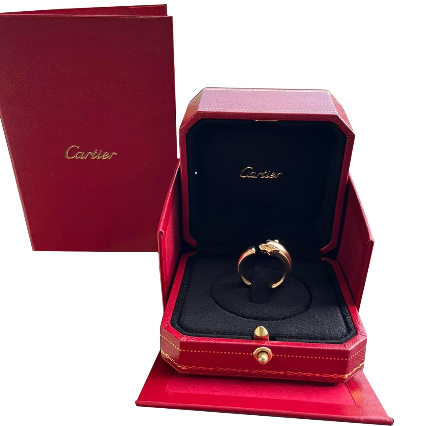 Modernist Cartier Panthère De Cartier Tsavorite Garnets Onyx 18k Yellow Gold Ring