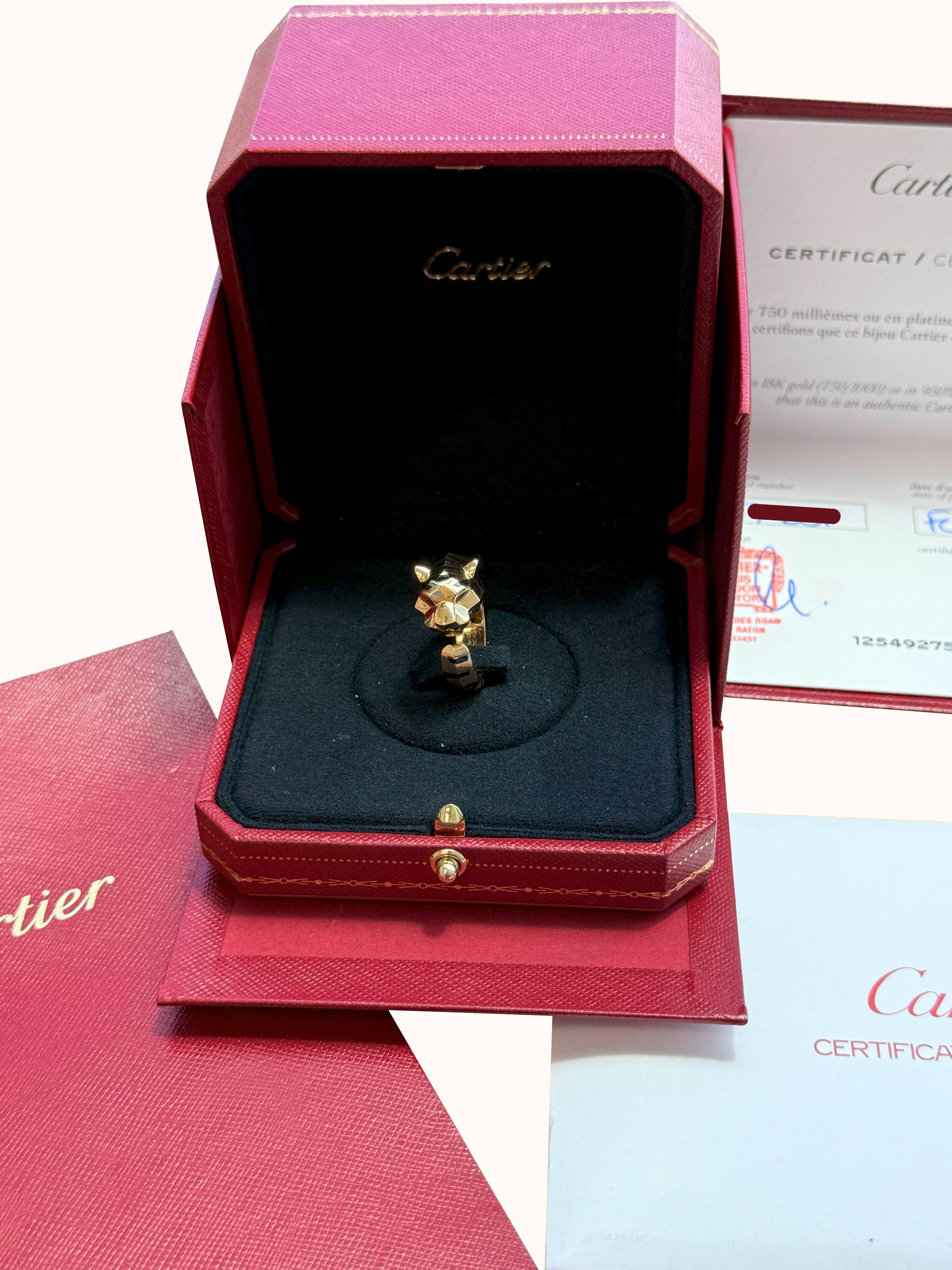 Cartier Panthère de Cartier Tsavorite Garnets Onyx Ring Yellow Gold For Sale 5