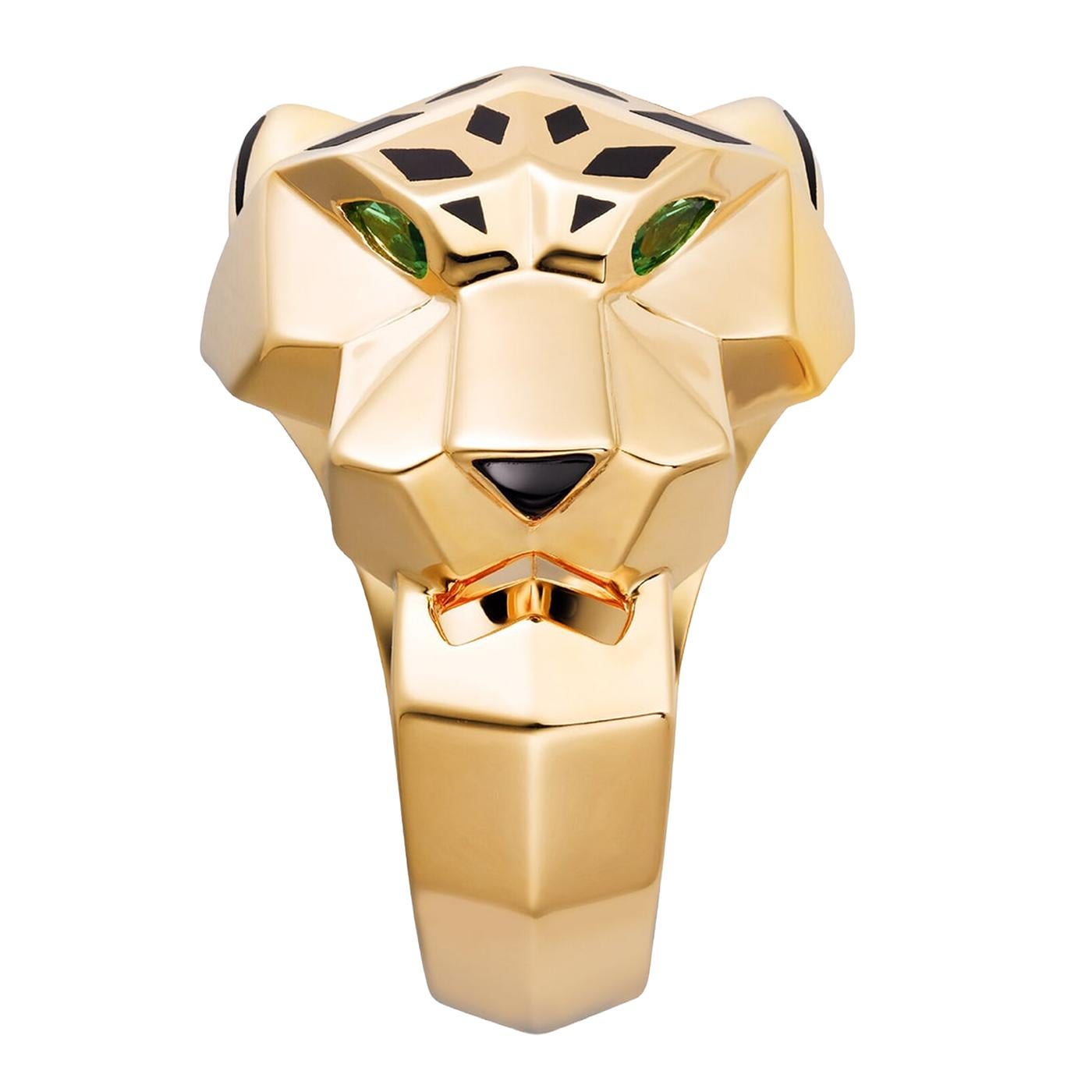 Cartier Panthère de Cartier Tsavorite Garnets Onyx Ring Yellow Gold In New Condition For Sale In Aventura, FL